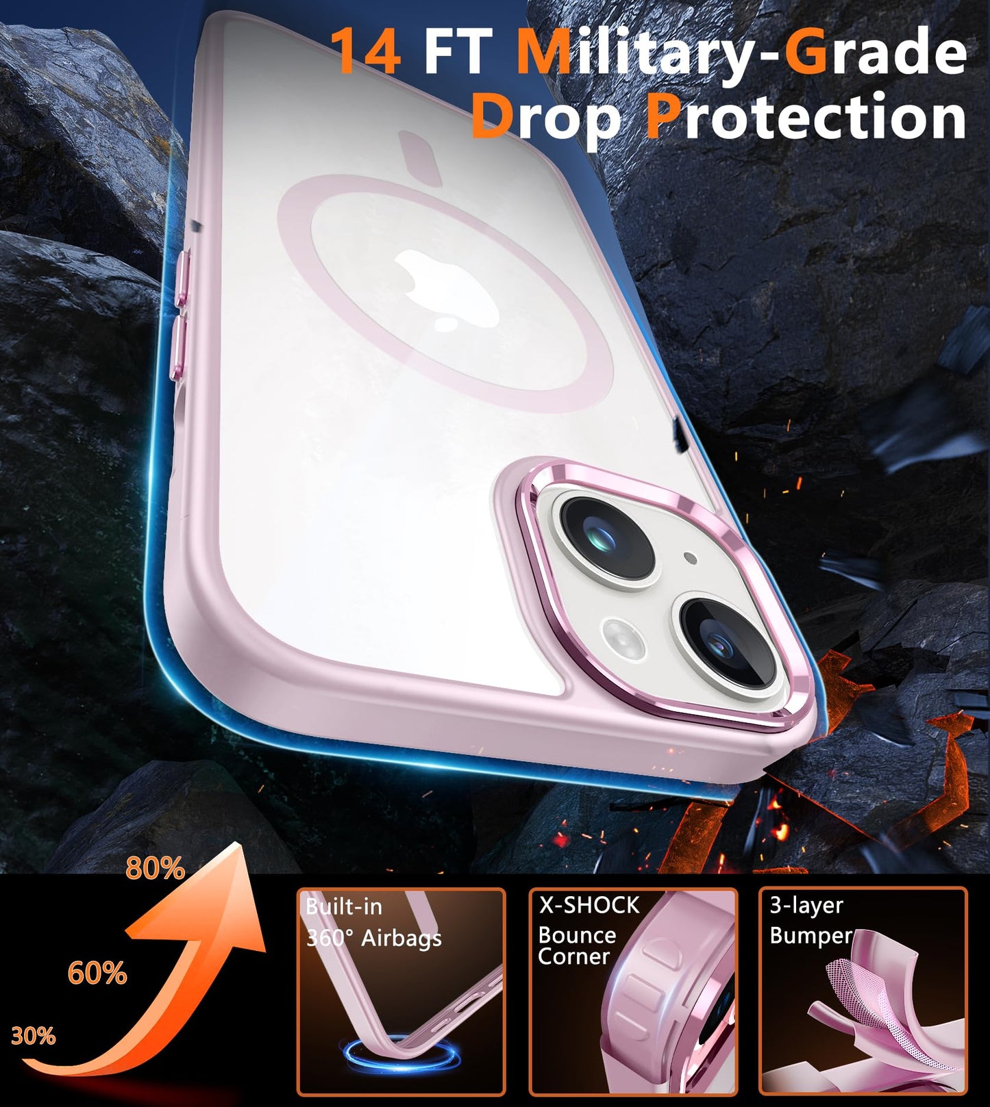 FNTCASE for iPhone 14 Phone Case: iPhone 13 Phone Clear Case Magnetic Military Grade Drop Protection Anti Yellowing Cell Phone Cover - Rugged Shockproof Protective Bumper - 6.1 Inch (Clear)