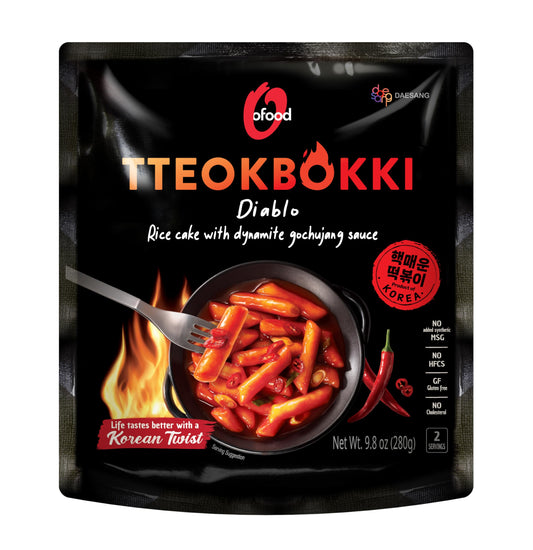 Chung Jung One O'Food Diablo Tteokbokki, Authentic Gluten-free Korean Rice Cakes, Spicy Korean Street Food Snack, Perfect with Cheese and Ramen Noodles, Ready to Eat, No MSG, No Corn Syrup, Pack of 1