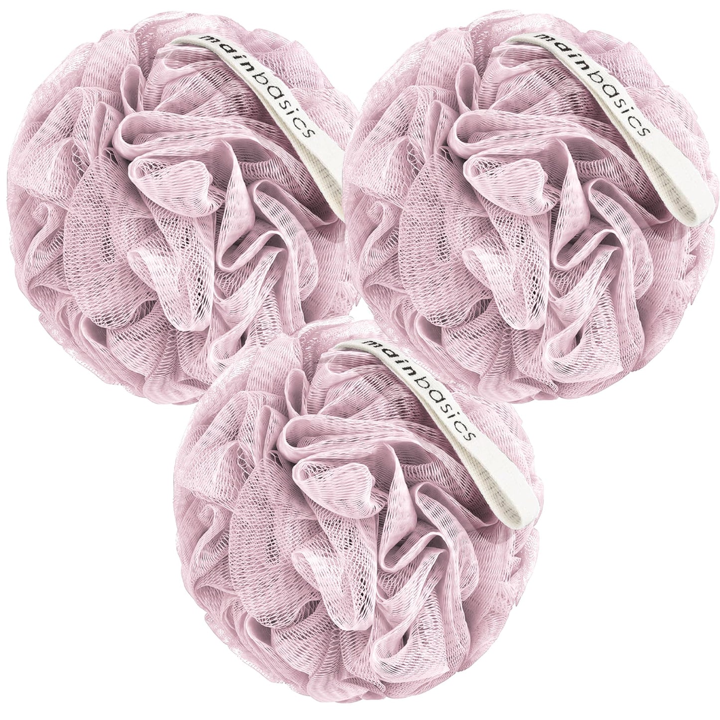 MainBasics Bath Shower Loofah Sponge Pouf Body Scrubber Exfoliator Body Wash Sponge (Set of 3, Airy Blossom)