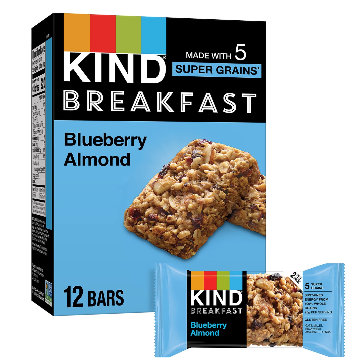 KIND Breakfast, Healthy Snack Bar, Almond Butter, Gluten Free Breakfast Bars, 8g Protein, 1.76 OZ Packs (6 Count)