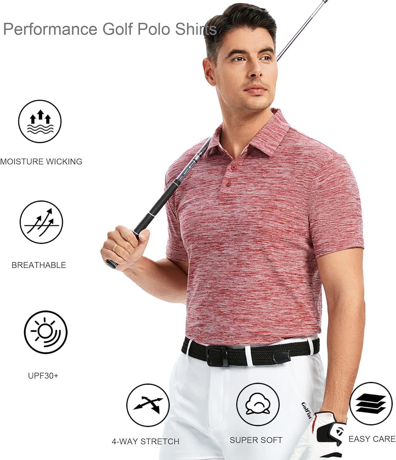 Alex Vando Mens Golf Shirt Moisture Wicking Quick-Dry Short Sleeve Casual Polo Shirts for Men