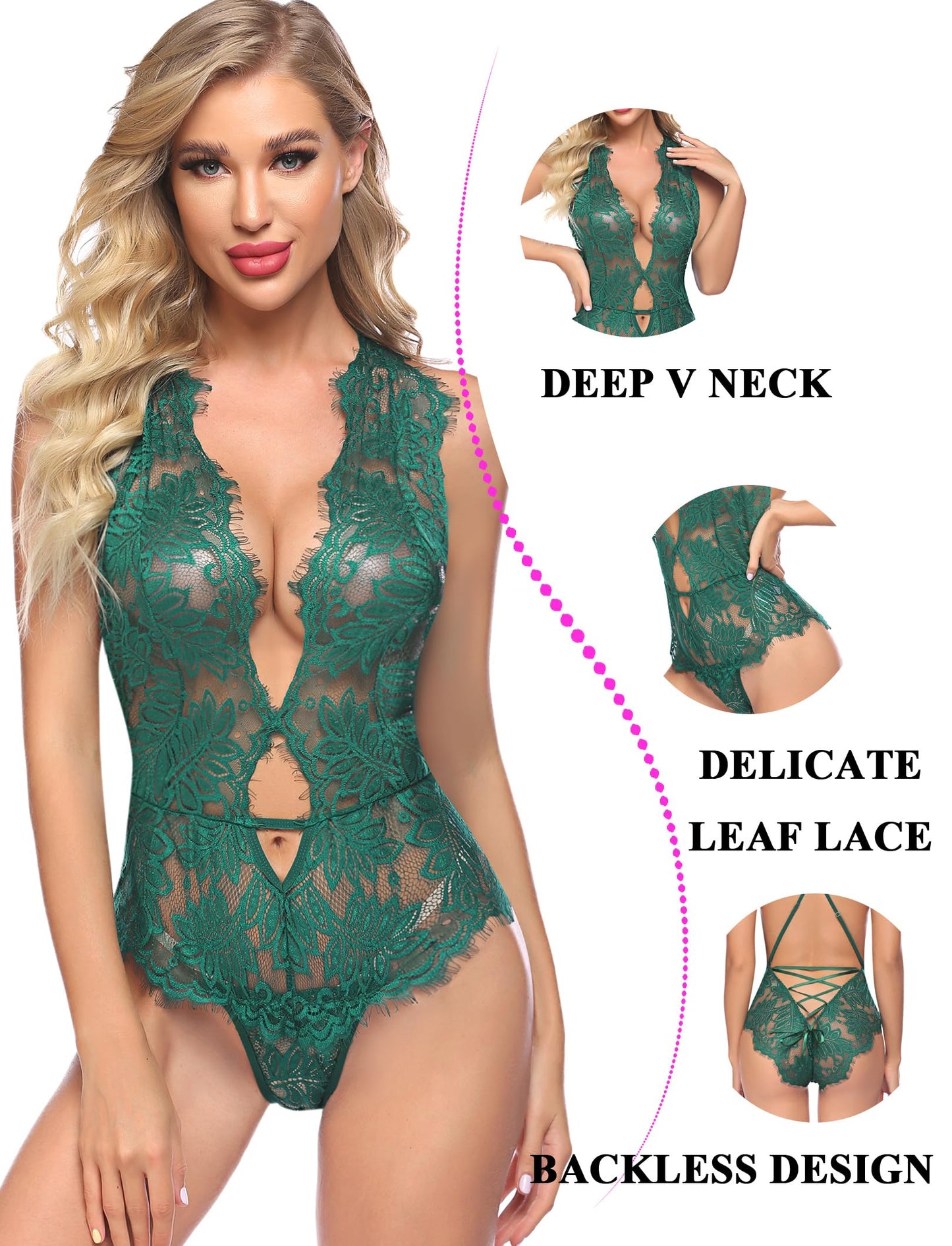 Avidlove Women One Piece Lingerie Lace Bodysuit Deep V Teddy Mini Babydoll