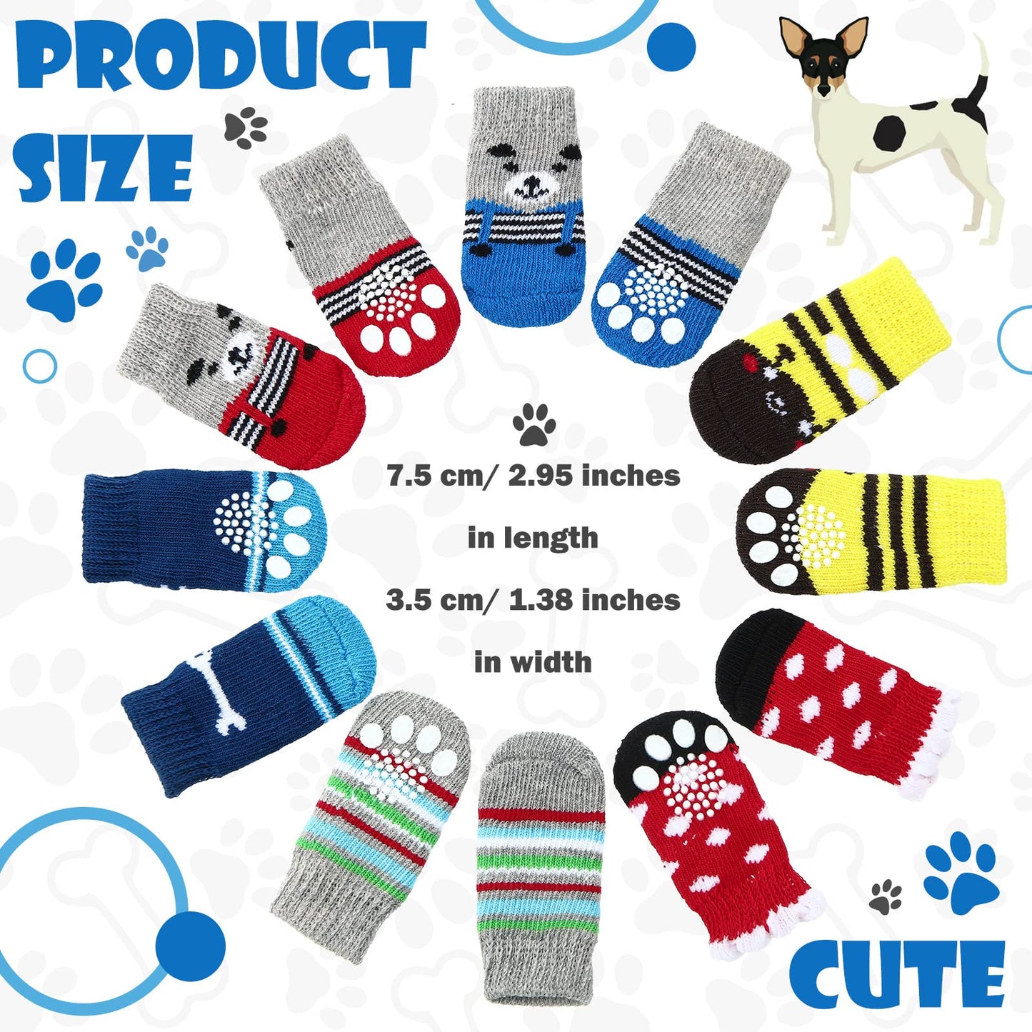 24 Pieces Dog Socks for Small Medium Dogs Non Slip Skid Pet Puppy Doggie Grip Socks Paw Protectors Indoor Traction Control Socks for Hardwood Floor Protection, 6 Styles (Small)