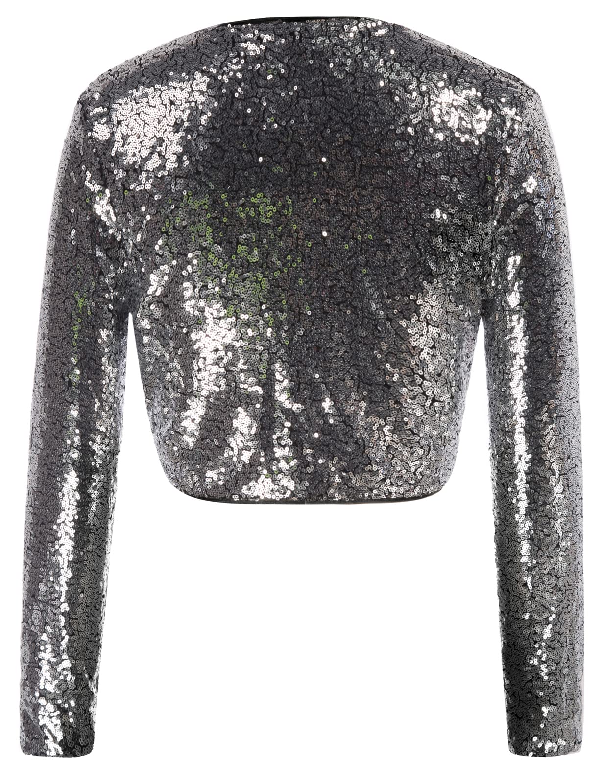 Belle Poque Women's Sequin Jacket Long Sleeve Open Front Glitter Cropped Blazer Bolero Shrug S-XXL