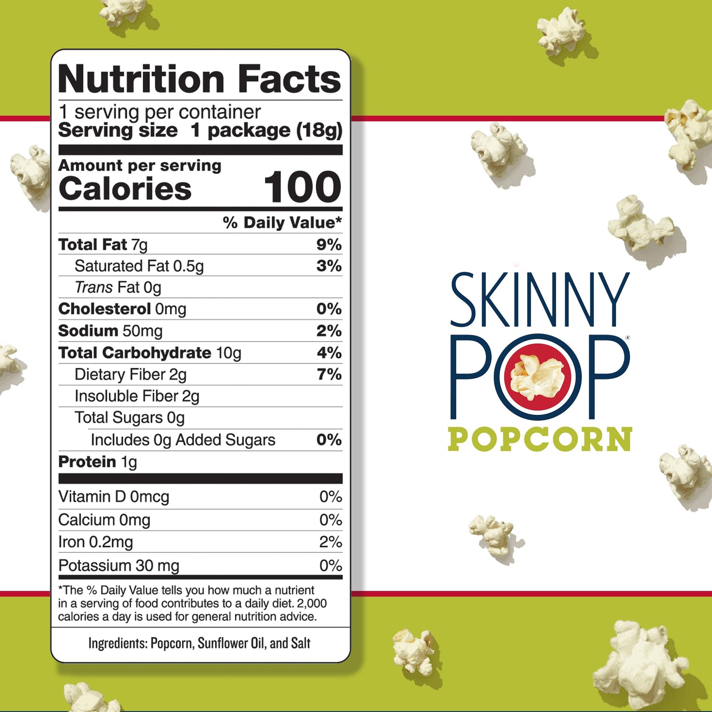 SkinnyPop Popcorn, Gluten Free, Dairy Free, Non-GMO, Healthy Snacks, Skinny Pop Original Popcorn Snack Packs, 0.65oz Individual Size Snack Bags (6 Count) (Packaging May Vary)