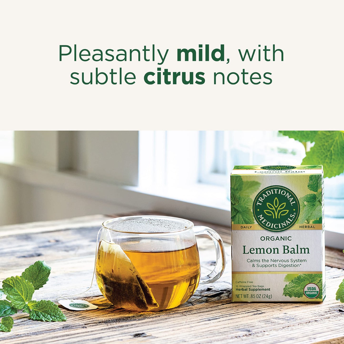 Traditional Medicinals Tea, Organic Lemon Balm, Calms Nerves & Supports Digestion, 16 Tea Bags