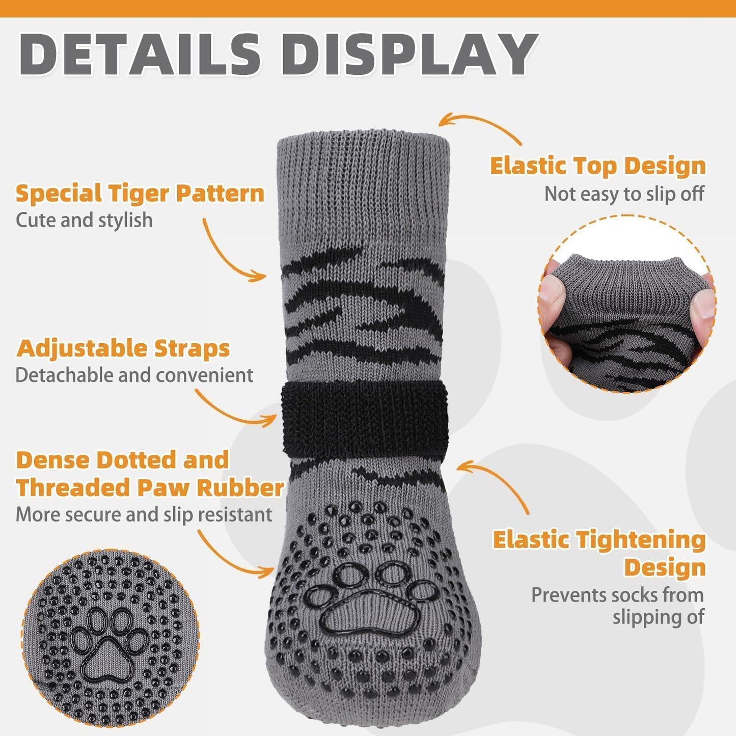 KOOLTAIL Non-Slip Dog Socks-Double Sides Grip for Hardwood Floor,3 Pairs Leopard Print Dog Boots,Traction Control Injury Prevent Licking Paw Protector Dog Shoes for Small Medium Large Old Senior Dogs