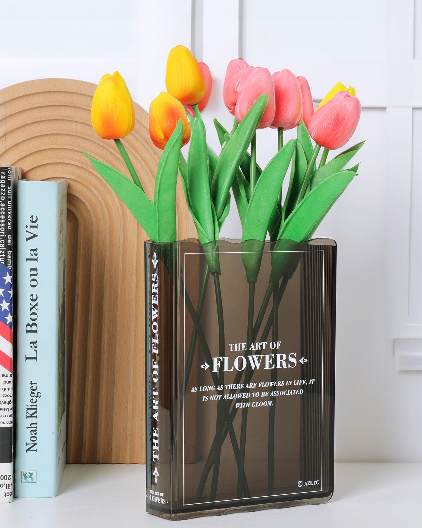 Book Vase for Flowers, Book Lovers Gifts, Aesthetic Room Decor Cute Flower Vase & Must-Have for Home, Bookshelf, Bedroom & Office Decor for Women & Teacher Gift - Like Mothers Day (Clear)