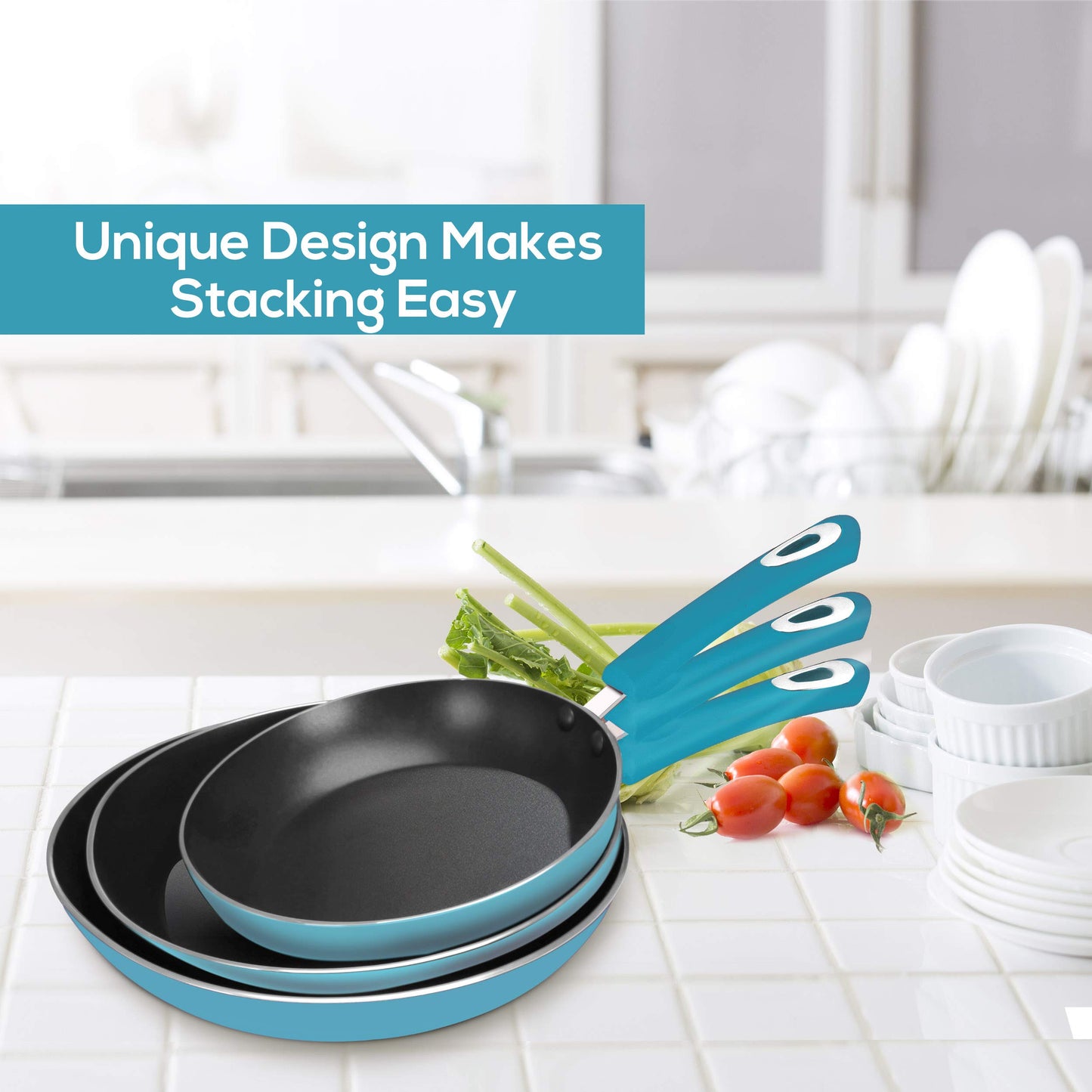 Utopia Kitchen Nonstick Frying Pan Set - 3 Piece Induction Bottom - 8 Inches, 9.5 Inches and 11 Inches - (Grey-Black)