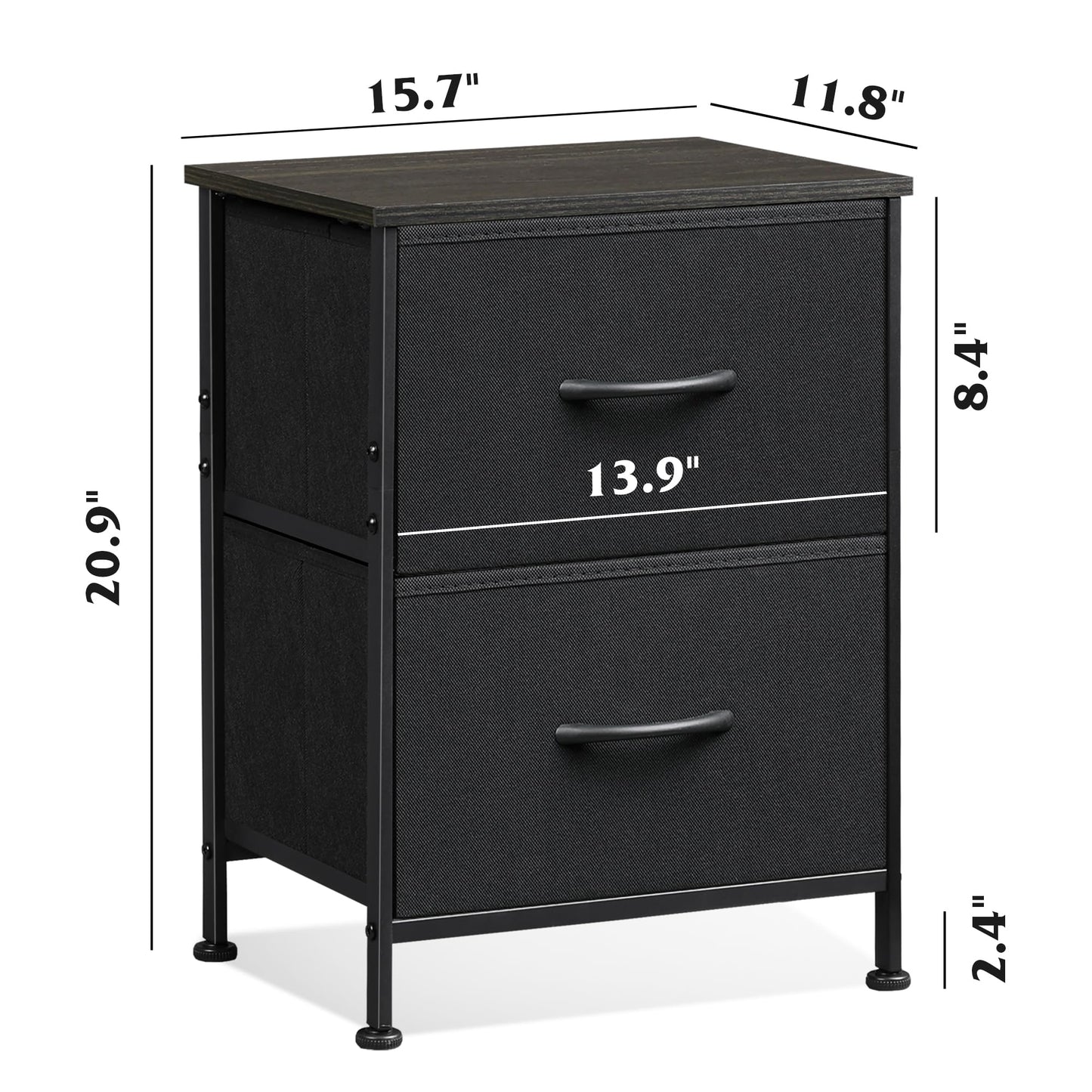 WLIVE Nightstand, 2 Drawer Dresser for Bedroom, Small Dresser with 2 Drawers, Bedside Furniture, Night Stand, End Table with Fabric Bins for Bedroom, Closet, Entryway, College Dorm, Dark Grey