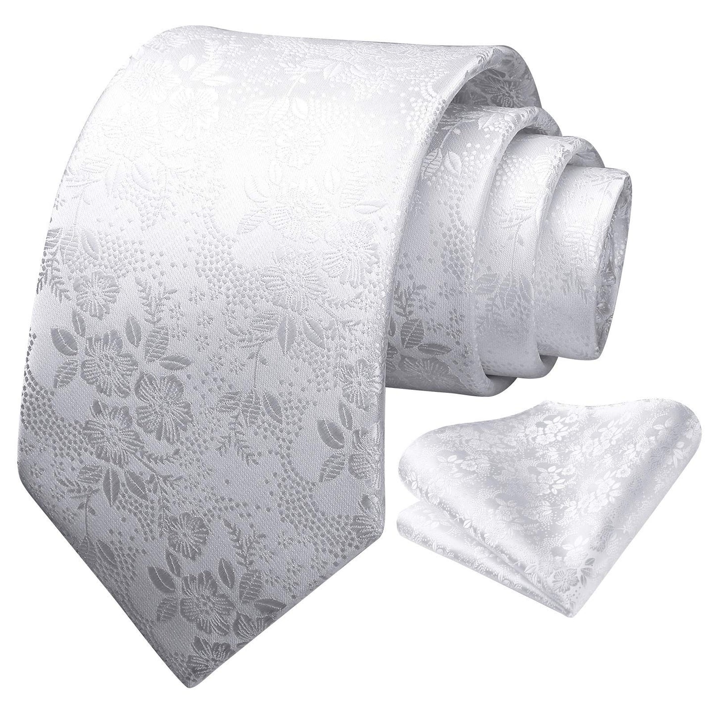 HISDERN Men Floral Ties Woven Classic 3.4" Necktie Set Formal tie Pocket Square for Wedding with Handkerchief Gift Box