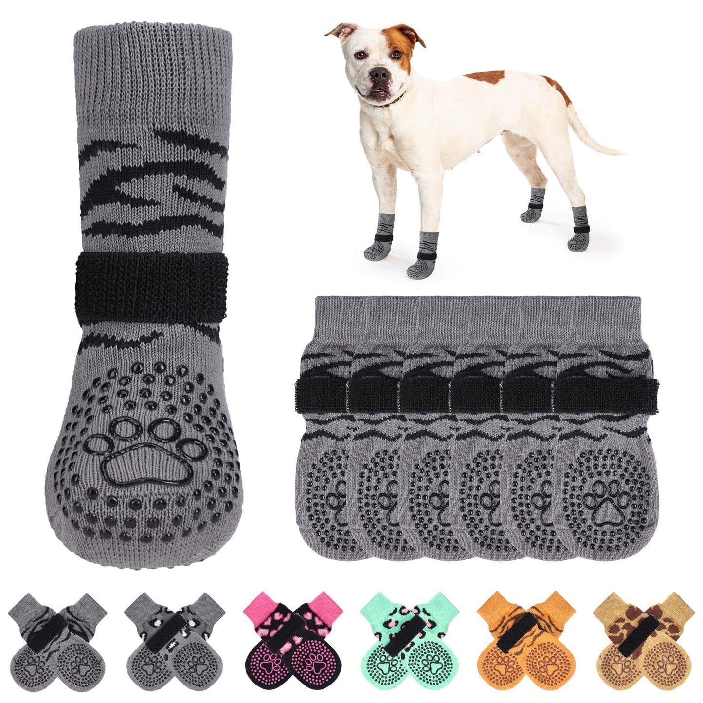 KOOLTAIL Non-Slip Dog Socks-Double Sides Grip for Hardwood Floor,3 Pairs Leopard Print Dog Boots,Traction Control Injury Prevent Licking Paw Protector Dog Shoes for Small Medium Large Old Senior Dogs