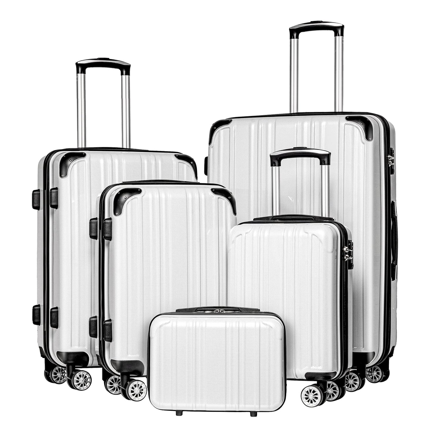 Coolife Luggage Expandable(only 28") Suitcase PC+ABS Spinner 20in 24in 28in Carry on (white grid new, S(20in)_carry on)