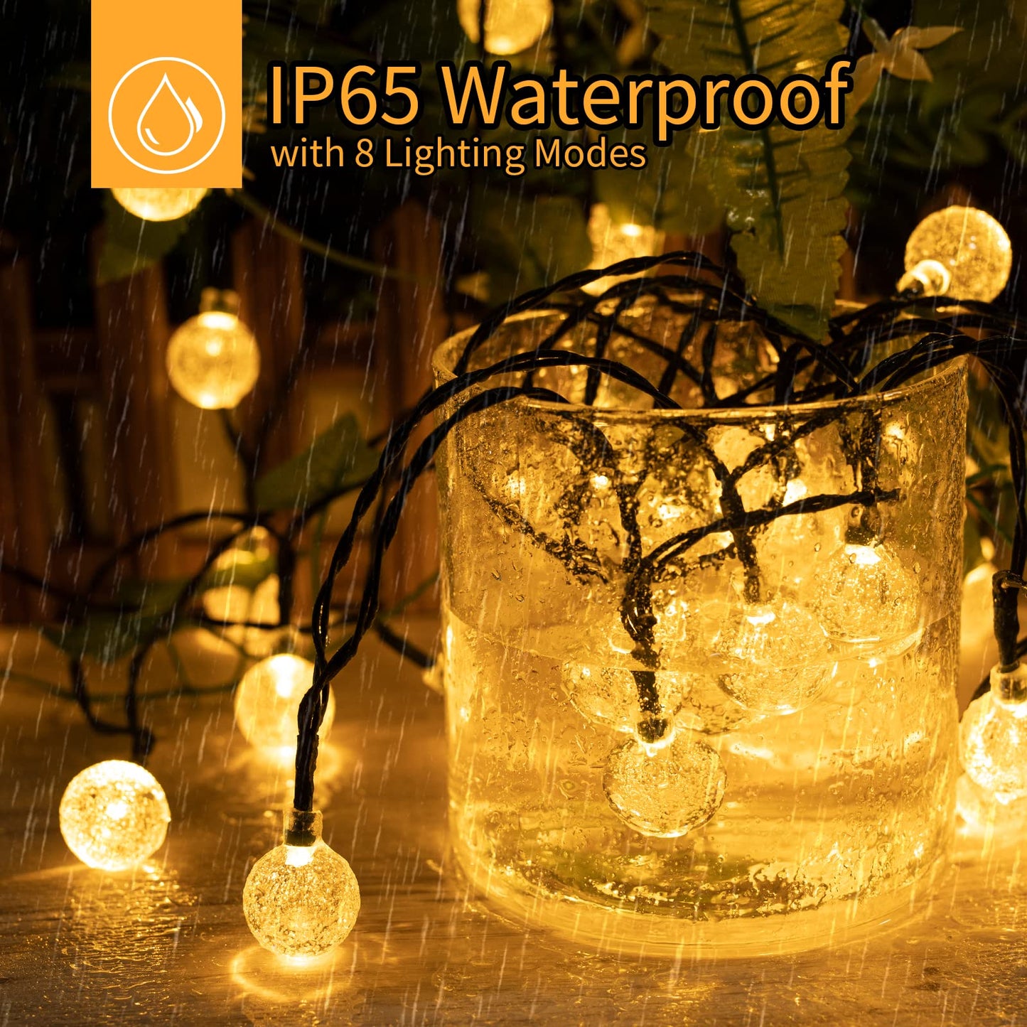 Solar String Lights Outdoor 60 LED 36FT Crystal Globe Lights with 8 Lighting Modes, Waterproof Solar Powered Patio Lights for Garden Yard Porch Wedding Party Decor (Warm White)