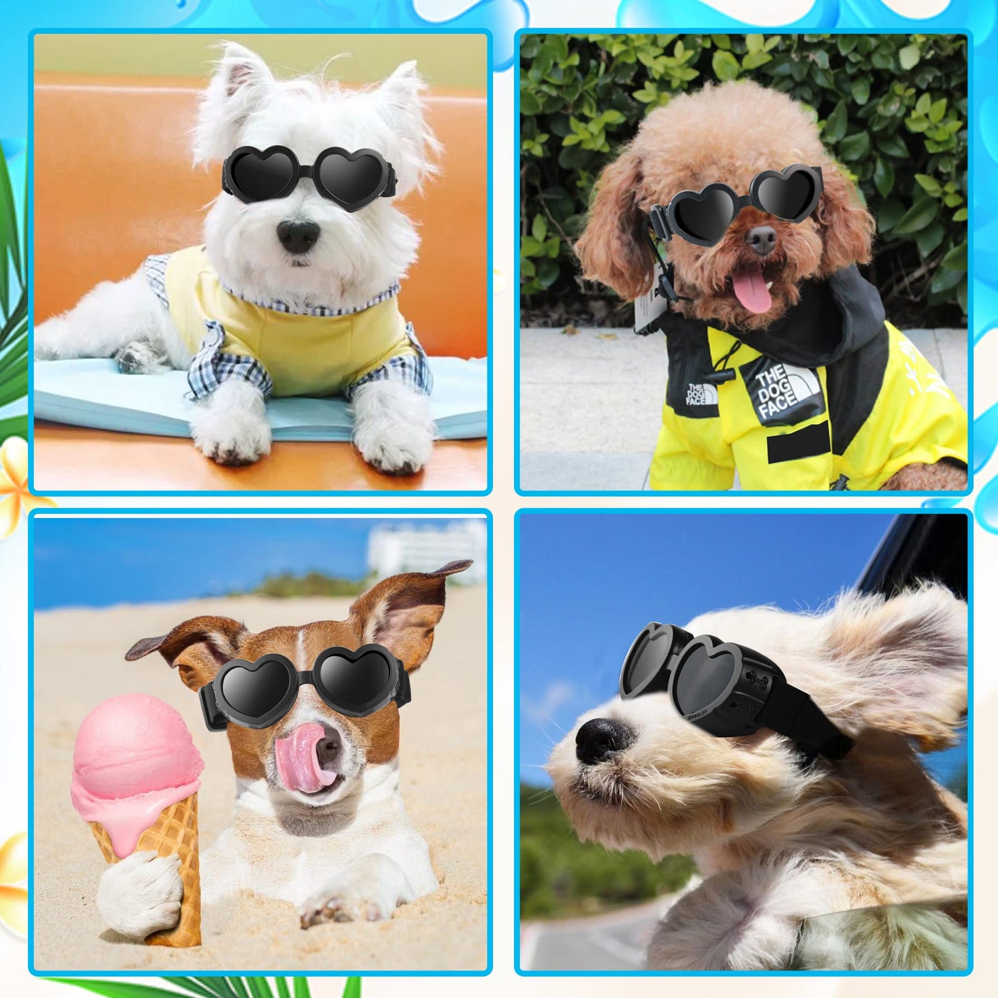 Dog Sunglasses Small Breed,UV Protection Dog Sunglasses with Adjustable Strap, Heart Dog Goggles for Waterproof Windproof Anti-Fog Eye Protection,Beach Accessories for Puppy (Pink)