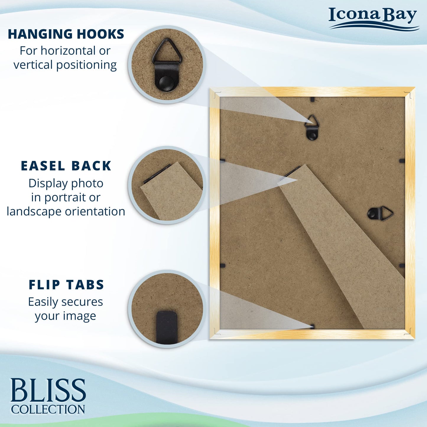 Icona Bay 5x7 Black Picture Frame, Modern Style Wood Composite Frame, Table Top or Wall Mount, Bliss Collection