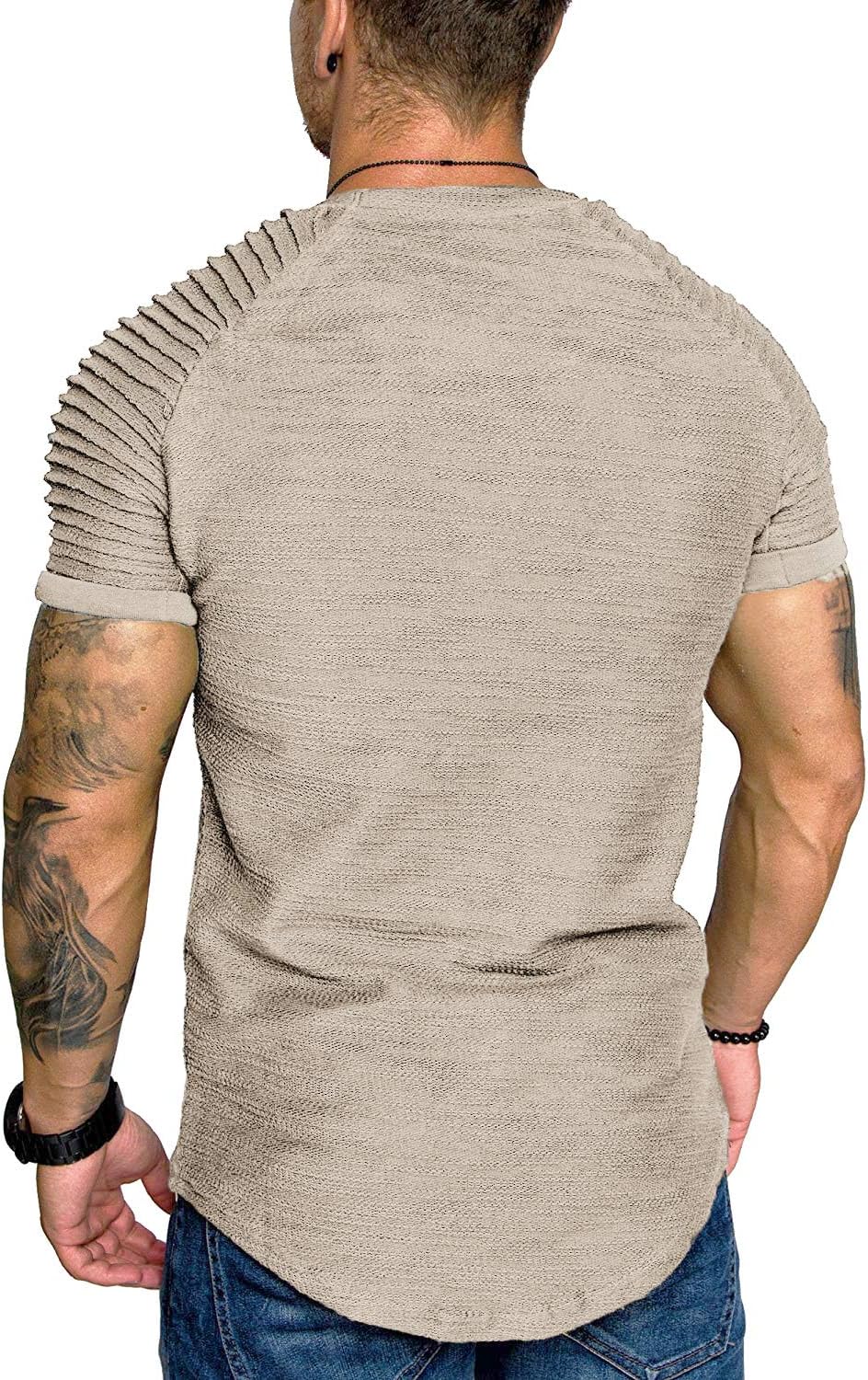 COOFANDY Men's Muscle T-Shirt Pleated Raglan Sleeve Bodybuilding Gym Tee Short Sleeve Fashion Workout Shirts Hipster Shirt