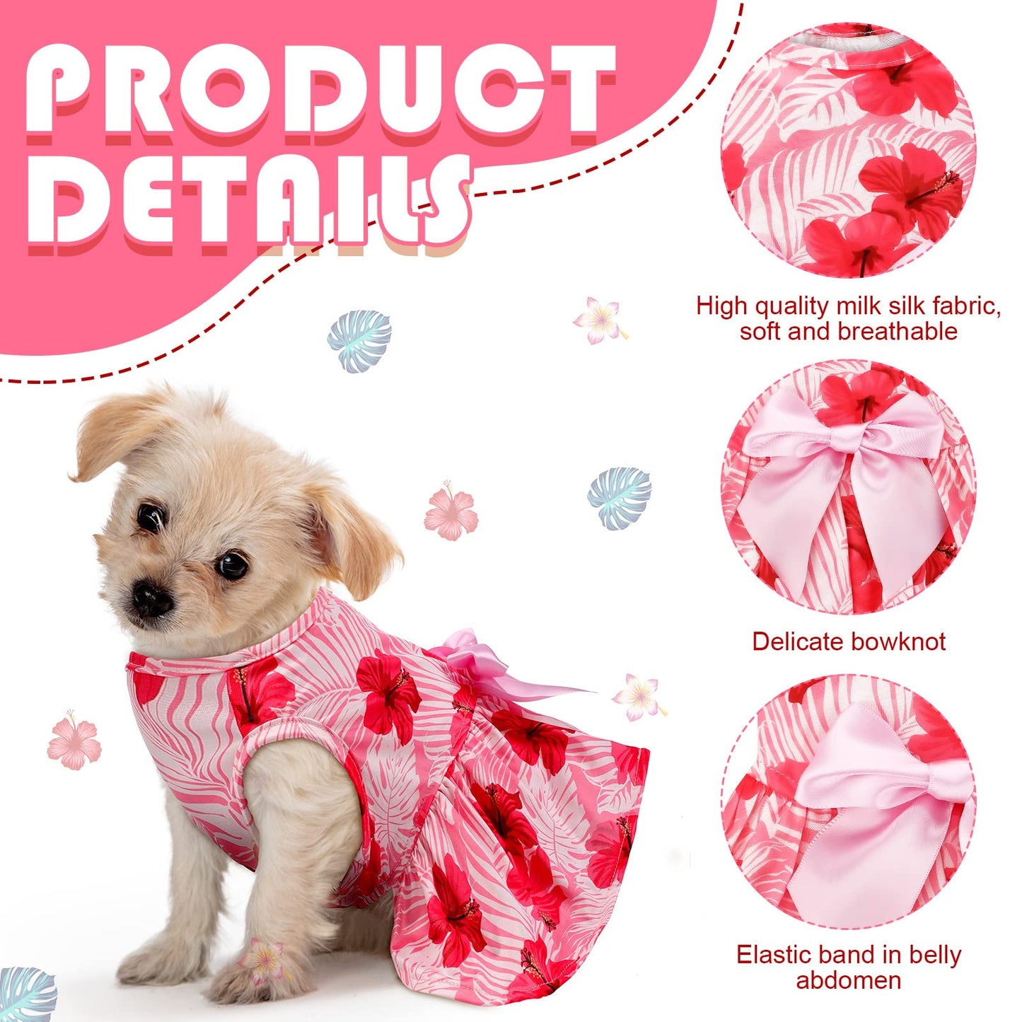 LEIFIDE 8 Pcs Summer Themed Hawaii Dog Dresses Holiday Dog Dress Flamingo Fruit Floral Pattern Pet Skirts Hawaii Puppy Princess Dresses Outfits Bowknot Puppy Dresses for Girl Dogs Cats Beach (Small)