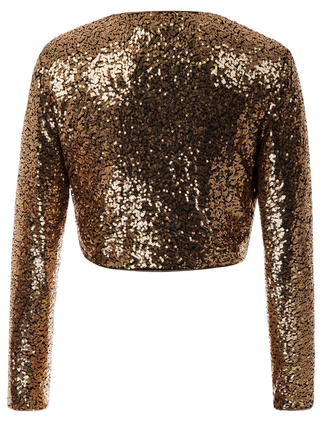 Belle Poque Women's Sequin Jacket Long Sleeve Open Front Glitter Cropped Blazer Bolero Shrug S-XXL