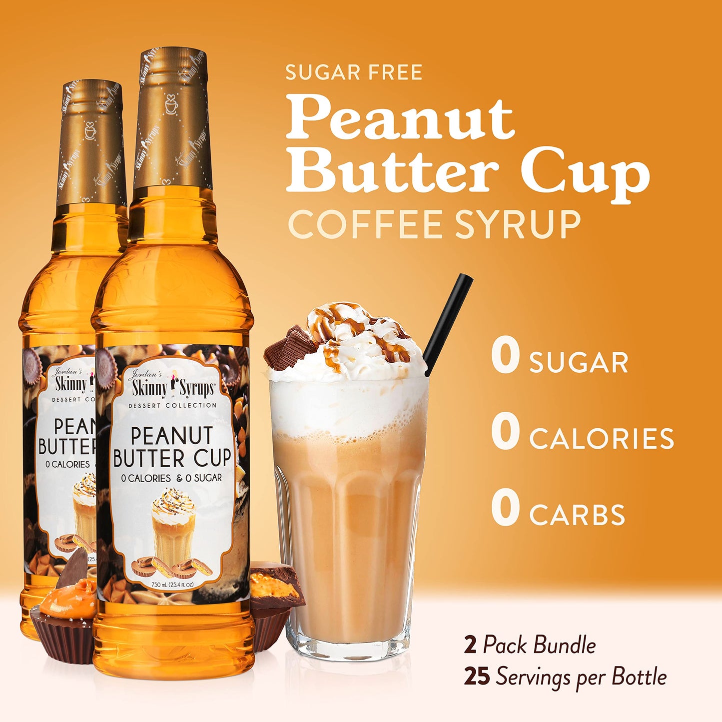 Jordan's Skinny Syrups Sugar Free Coffee Syrup, Cinnamon Dolce Flavor Drink Mix, Zero Calorie Flavoring for Chai Latte, Protein Shake, Food and More, Gluten Free, Keto Friendly, 25.4 Fl Oz, 1 Pack