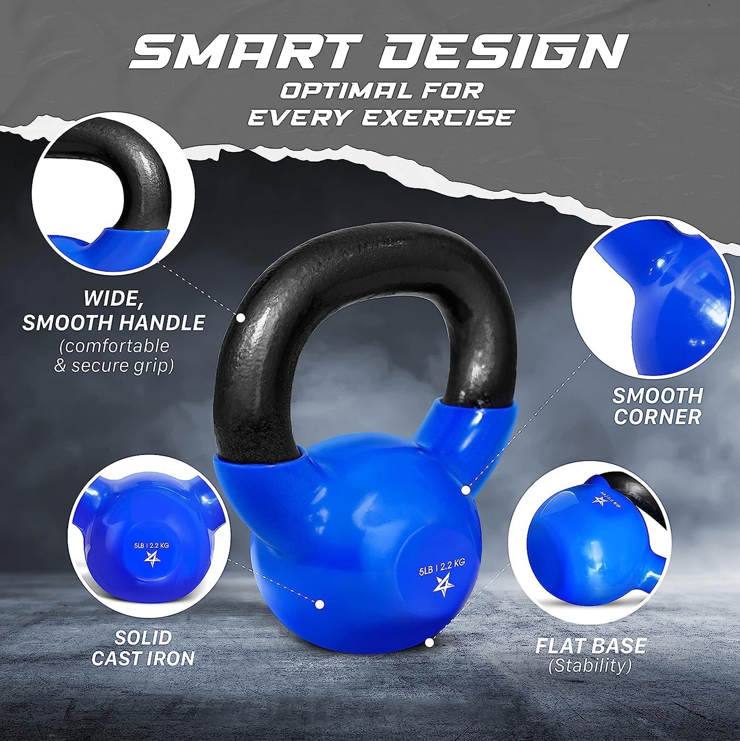 Yes4All Kettlebell Vinyl Coated Cast Iron – Great for Dumbbell Weights Exercises, Full Body Workout Equipment Push up, Grip Strength and Strength Training, PVC