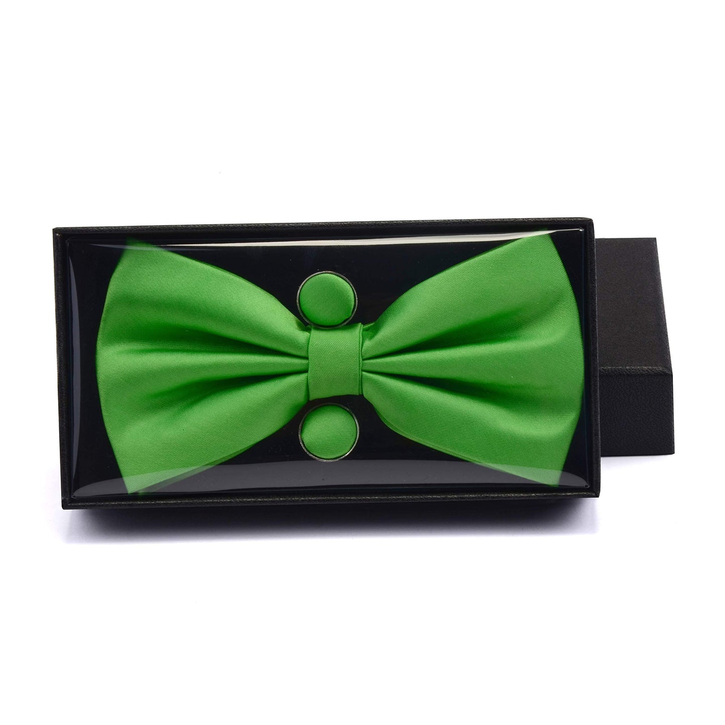 GUSLESON Mens Solid Color Double Fold Pre-tied Bow Tie and Pocket Square Cufflink Set with Gift Box