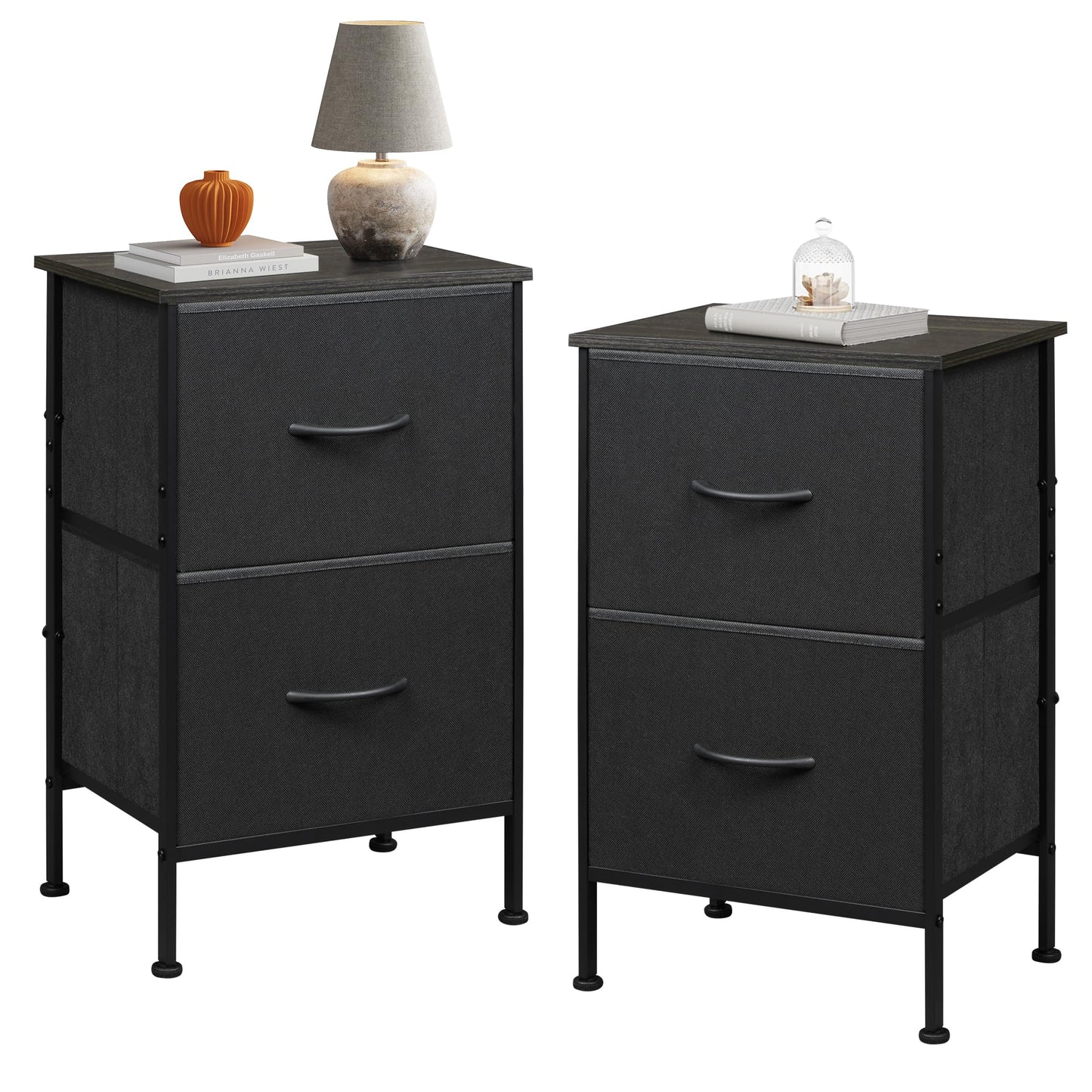 WLIVE Nightstand, 2 Drawer Dresser for Bedroom, Small Dresser with 2 Drawers, Bedside Furniture, Night Stand, End Table with Fabric Bins for Bedroom, Closet, Entryway, College Dorm, Dark Grey