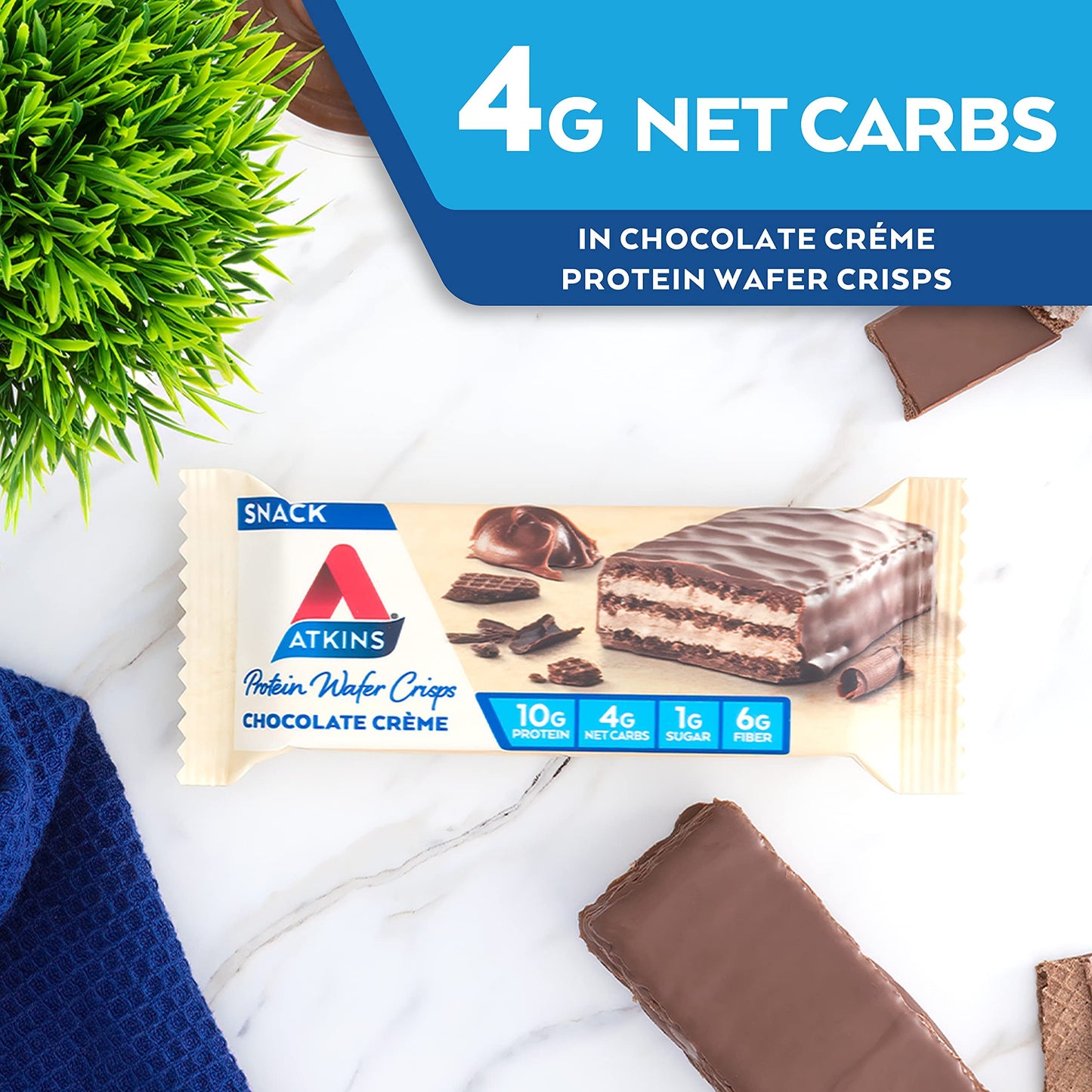 Atkins Chocolate Crème Protein Wafer Crisps, Protein Dessert, 4g Net Carb, 1g Sugar, High in Fiber, Keto Friendly, 5 Count