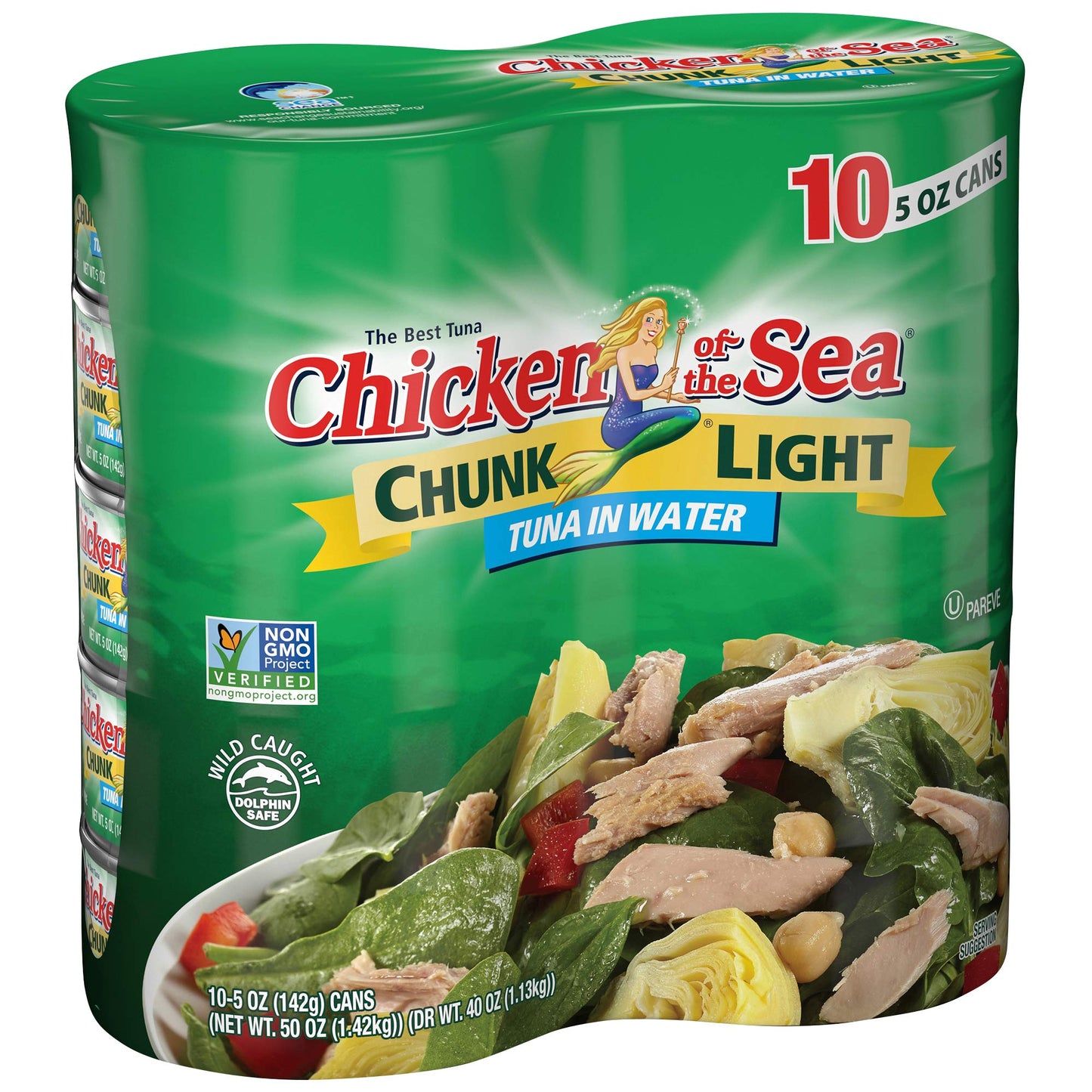 Chicken of the Sea Chunk Light Tuna in Water, Wild Caught Tuna, 5-Ounce Cans (Pack of 10)