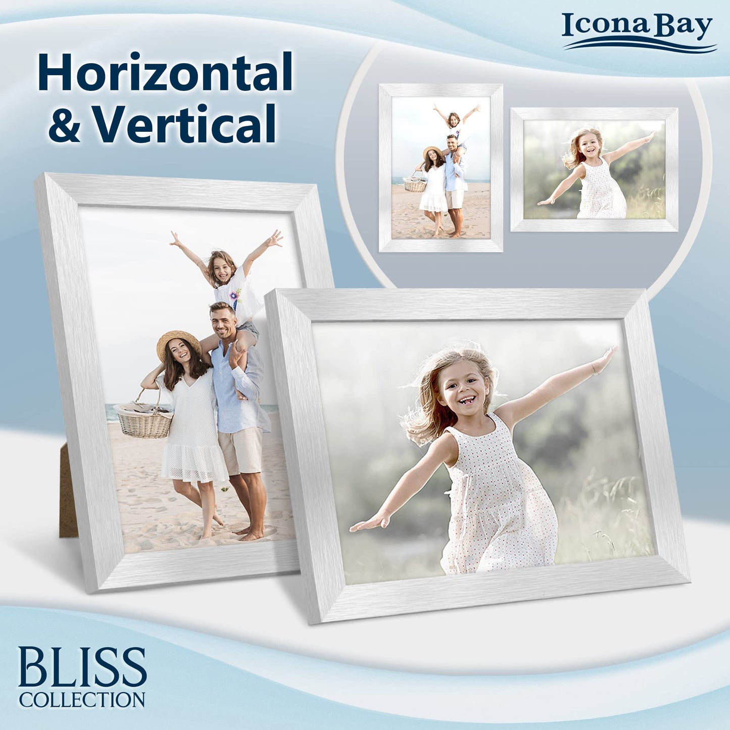 Icona Bay 5x7 Black Picture Frame, Modern Style Wood Composite Frame, Table Top or Wall Mount, Bliss Collection