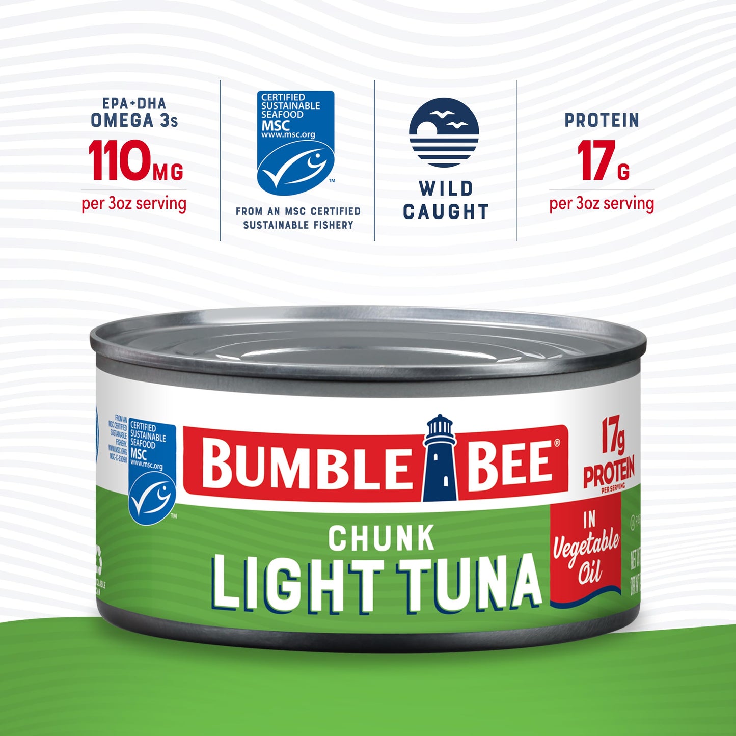 Bumble Bee Chunk Light Tuna In Water, 5 oz Cans (Pack of 24) - Wild Caught - 22g Protein Per Serving - Non-GMO Project Verified, Gluten Free, Kosher - Great For Tuna Salad & Recipes