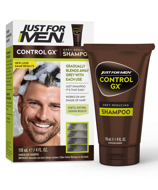 Just For Men Control GX Grey Reducing Shampoo, Gradual Hair Color for Stronger and Healthier Hair, 4 Fl Oz - Pack of 1 (Packaging May Vary)