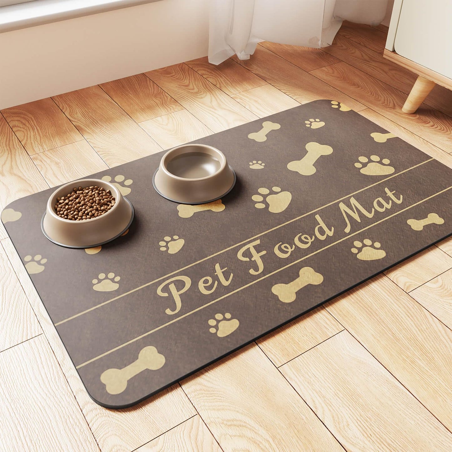 Pet Feeding Mat-Absorbent Pet Placemat for Food and Water Bowl, with Waterproof Rubber Backing, Quick Dry Water Dispenser Mat for Dog and Cat,12"x20"