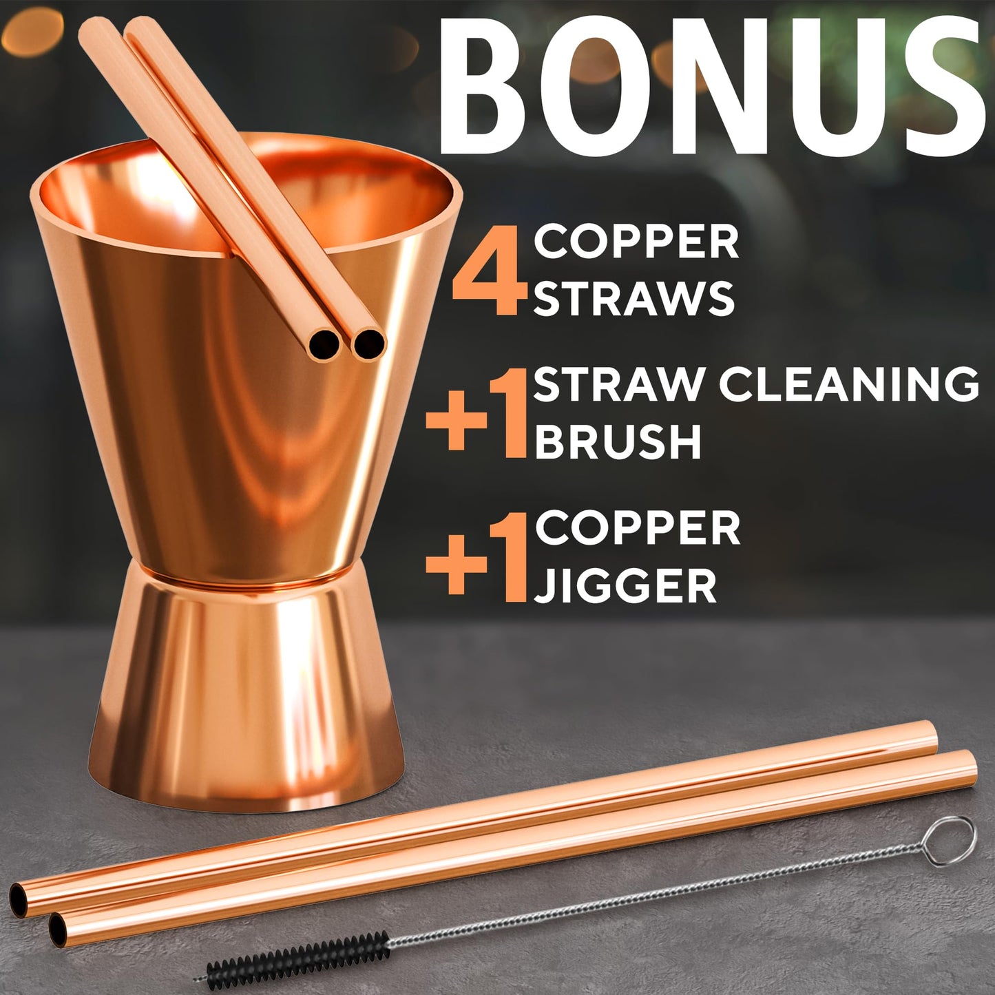 Benicci Moscow Mule Copper Mugs - Set of 4-100% HANDCRAFTED - Food Safe Pure Solid Copper Mugs - 16 oz Christmas Gift Set with Premium Quality Cocktail Copper Straws and Jigger!