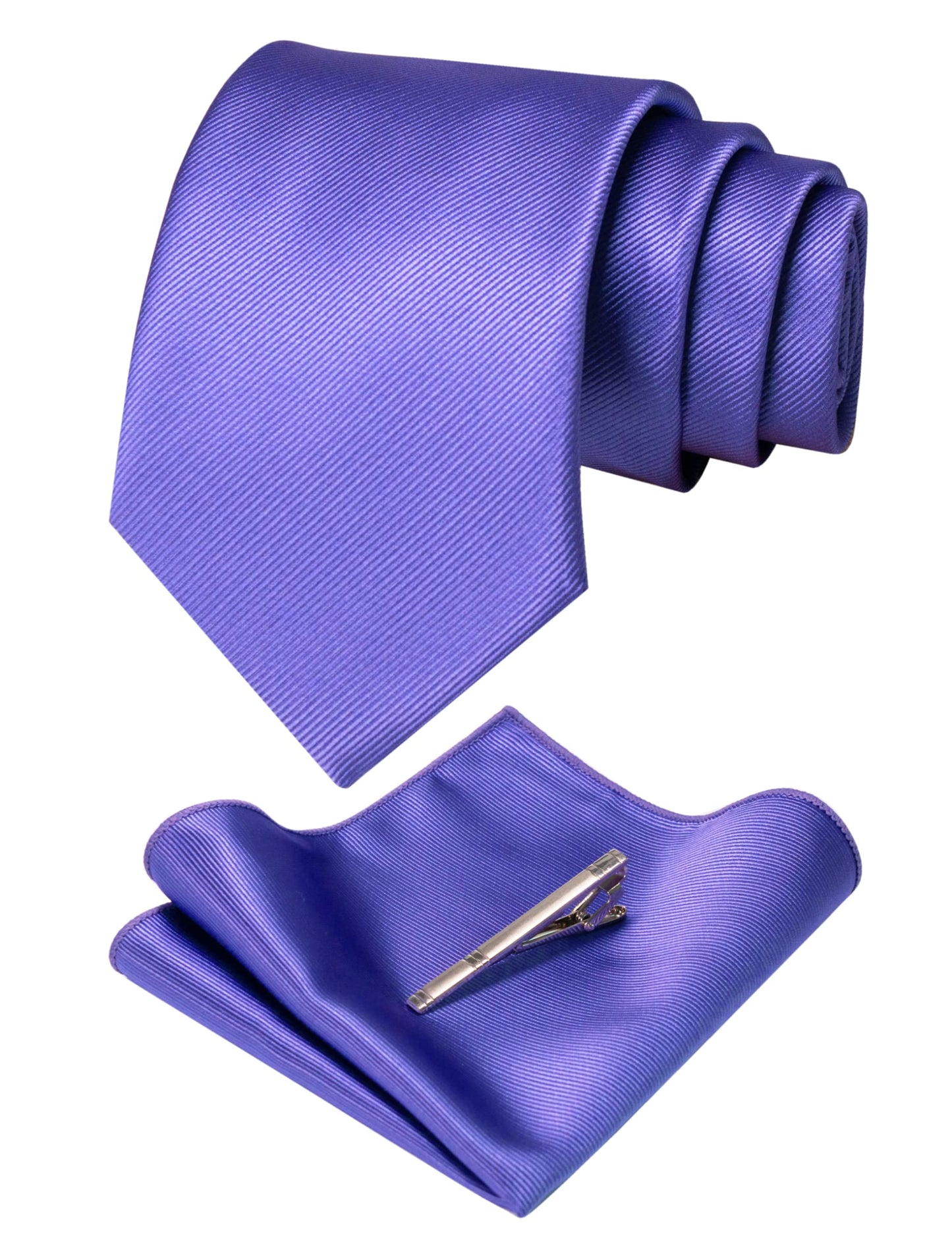 JEMYGINS Solid Color Formal Necktie and Pocket Square Tie Clip Sets for Men