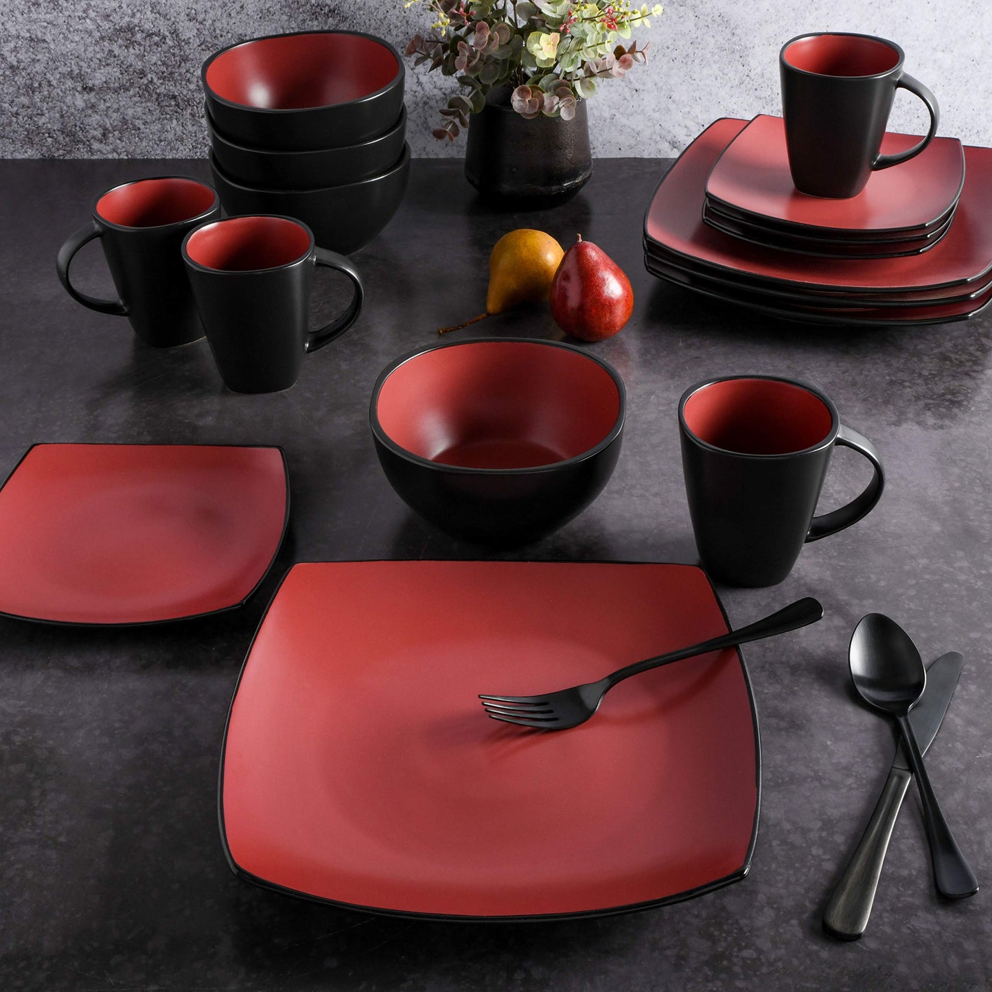 Gibson Soho Lounge Dinnerware Set, Service for 4 (16pcs), Matte Black