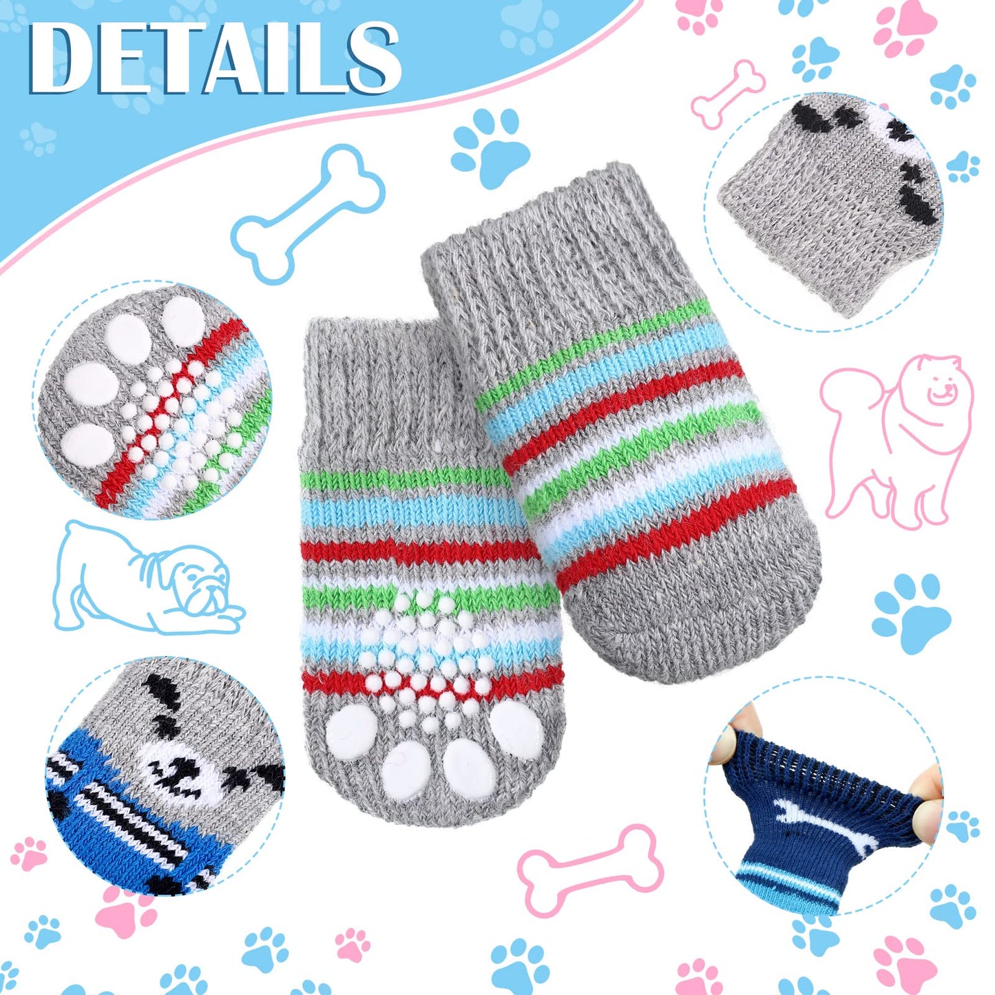 24 Pieces Dog Socks for Small Medium Dogs Non Slip Skid Pet Puppy Doggie Grip Socks Paw Protectors Indoor Traction Control Socks for Hardwood Floor Protection, 6 Styles (Small)