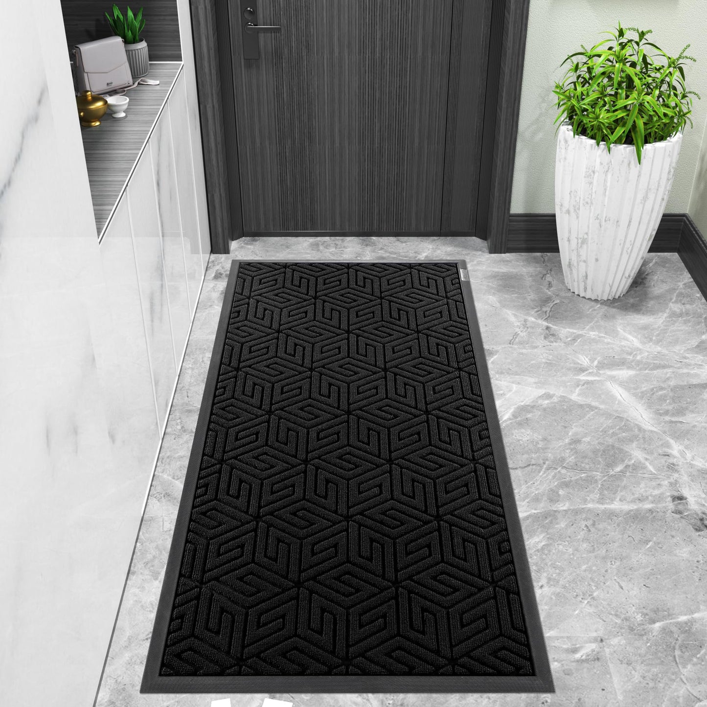 Yimobra Sturdy Front Entrance Door Mat, Heavy Duty Outdoor Indoor Doormat Entryway Floor Mat, Non Slip Rubber Backing, Easy Clean Shoe Scraper, Waterproof, Patio, Lawn, 17x29.5 Inch, Black