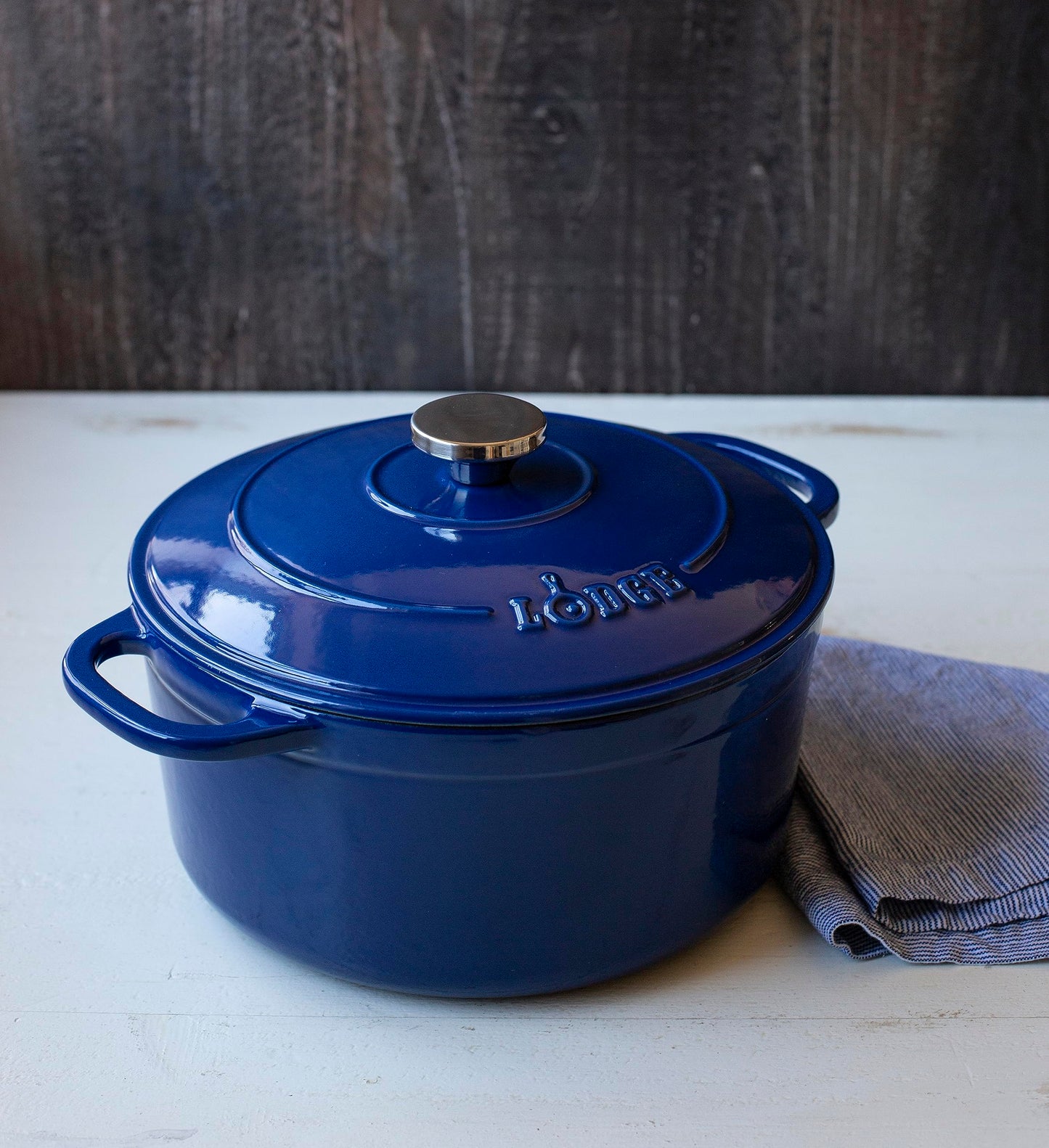 Lodge 6 Quart Enameled Cast Iron Dutch Oven with Lid – Dual Handles – Oven Safe up to 500° F or on Stovetop - Use to Marinate, Cook, Bake, Refrigerate and Serve – Oyster White