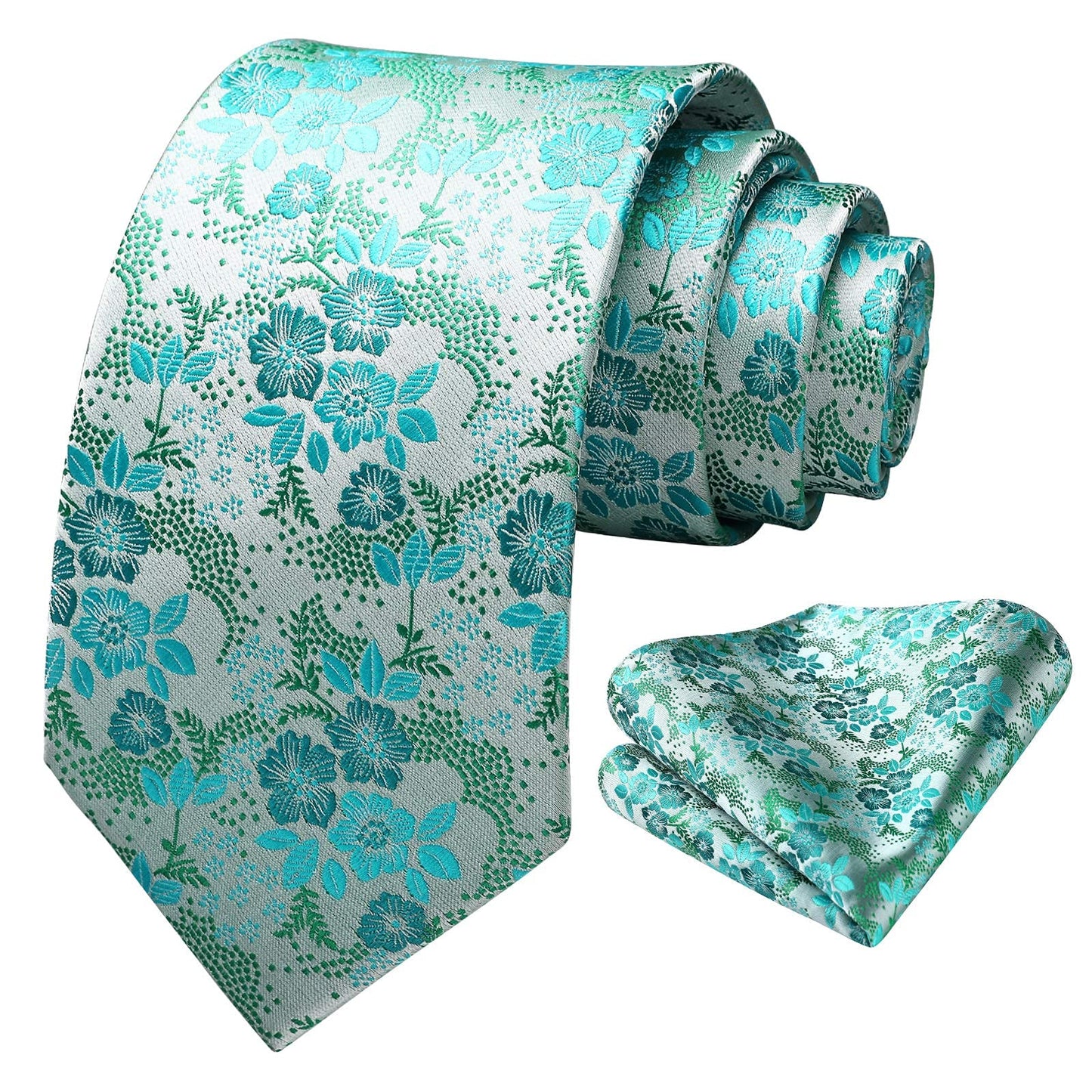 HISDERN Men Floral Ties Woven Classic 3.4" Necktie Set Formal tie Pocket Square for Wedding with Handkerchief Gift Box