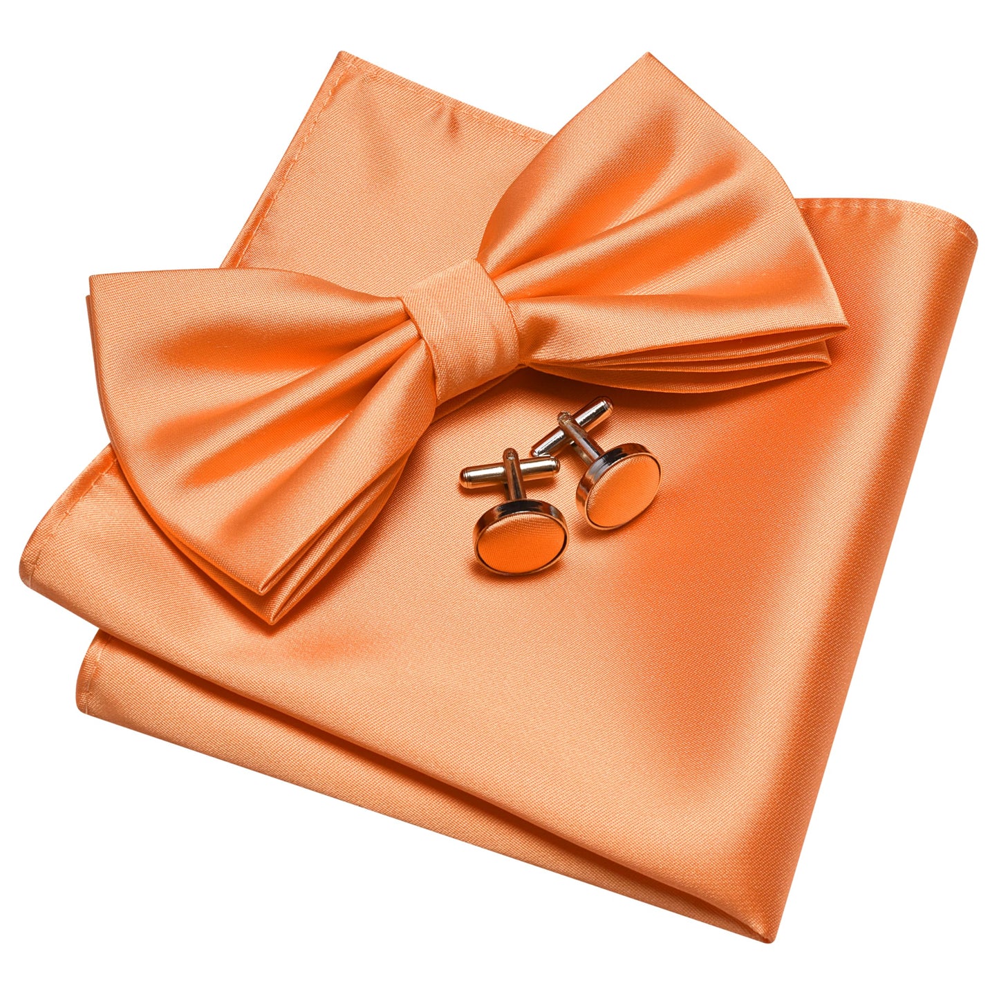 GUSLESON Mens Solid Color Double Fold Pre-tied Bow Tie and Pocket Square Cufflink Set with Gift Box