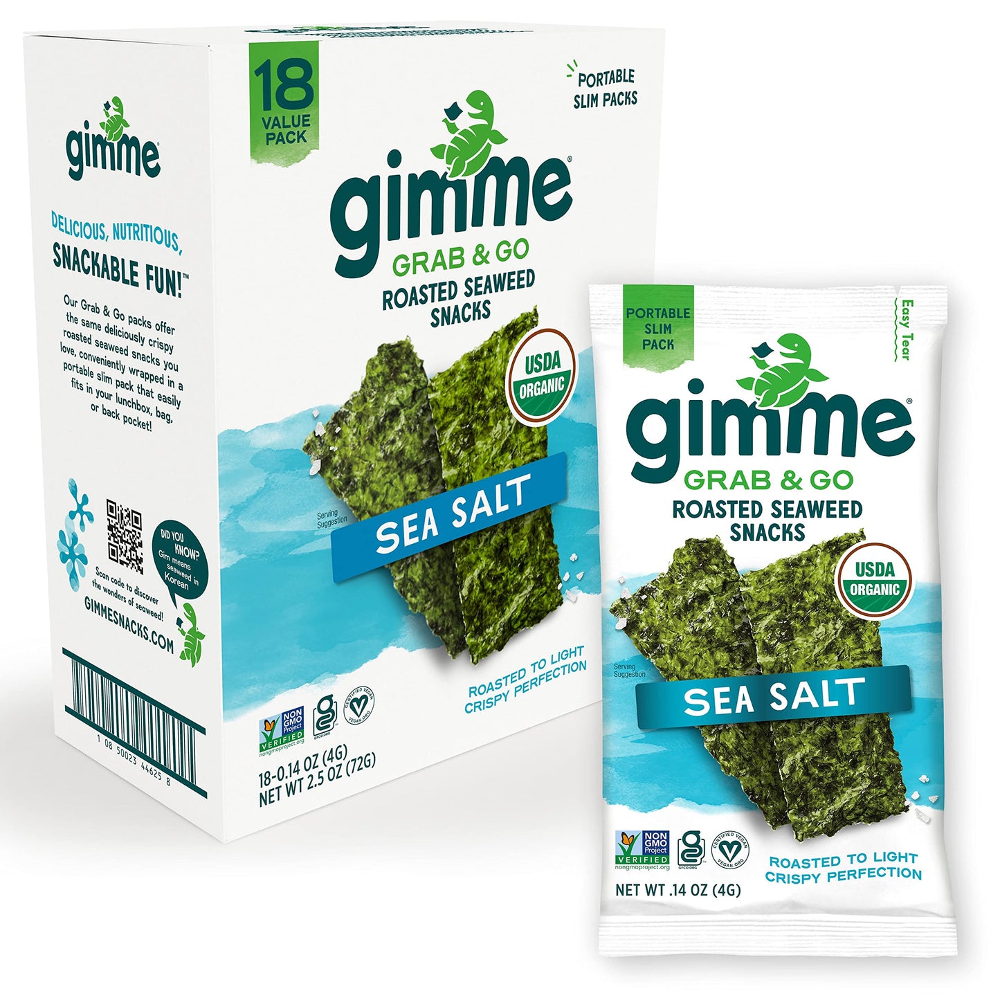 gimMe Grab & Go - Sea Salt & Avocado Oil - 5 Count - Organic Roasted Seaweed Sheets - Keto Vegan Gluten Free - Great Source of Iodine & Omega 3’s - Healthy On-The-Go Snack for Kids Adults