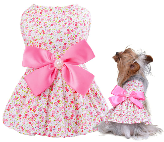 Sweetie Pup Dog Dress,Cute Bowknot Shirt for Small Girl Dogs (Pink,XXS)