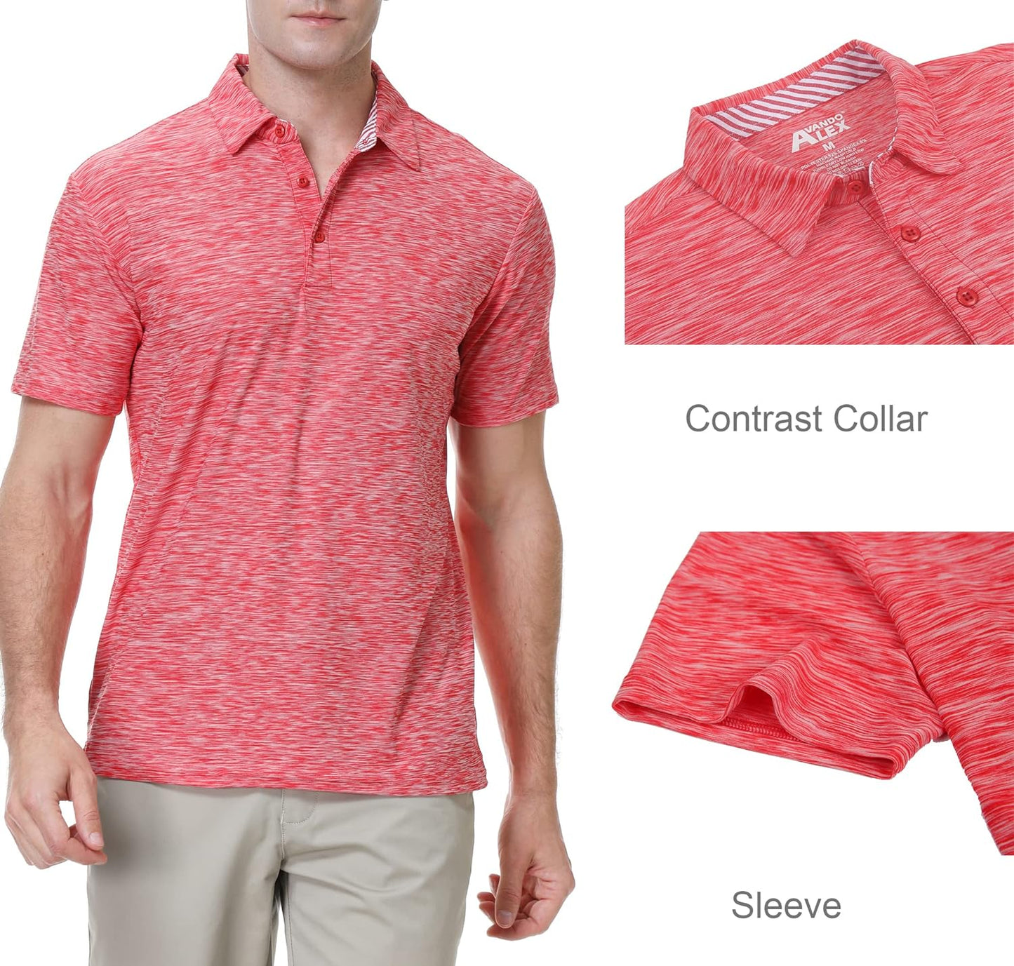 Alex Vando Mens Golf Shirt Moisture Wicking Quick-Dry Short Sleeve Casual Polo Shirts for Men