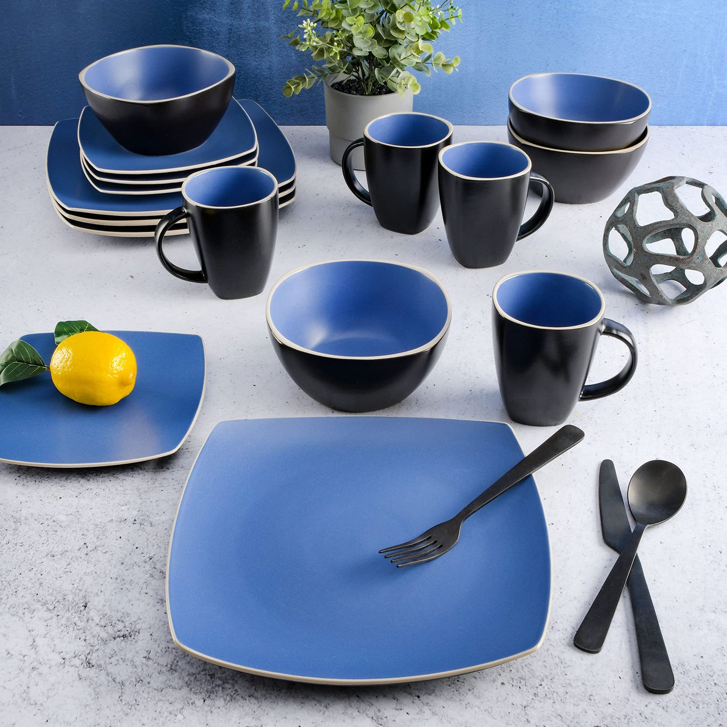 Gibson Soho Lounge Dinnerware Set, Service for 4 (16pcs), Matte Black