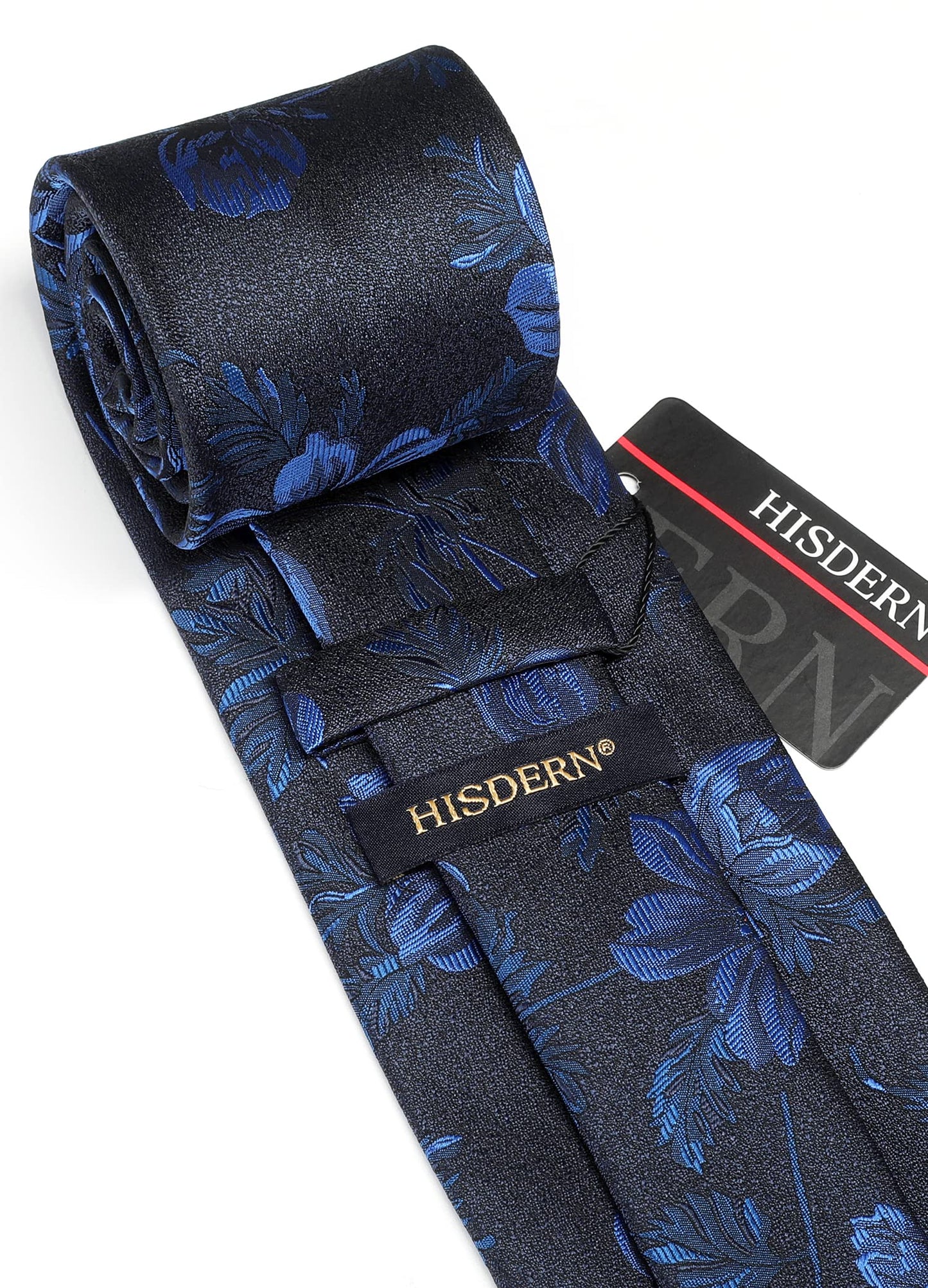 HISDERN Men Floral Ties Woven Classic 3.4" Necktie Set Formal tie Pocket Square for Wedding with Handkerchief Gift Box