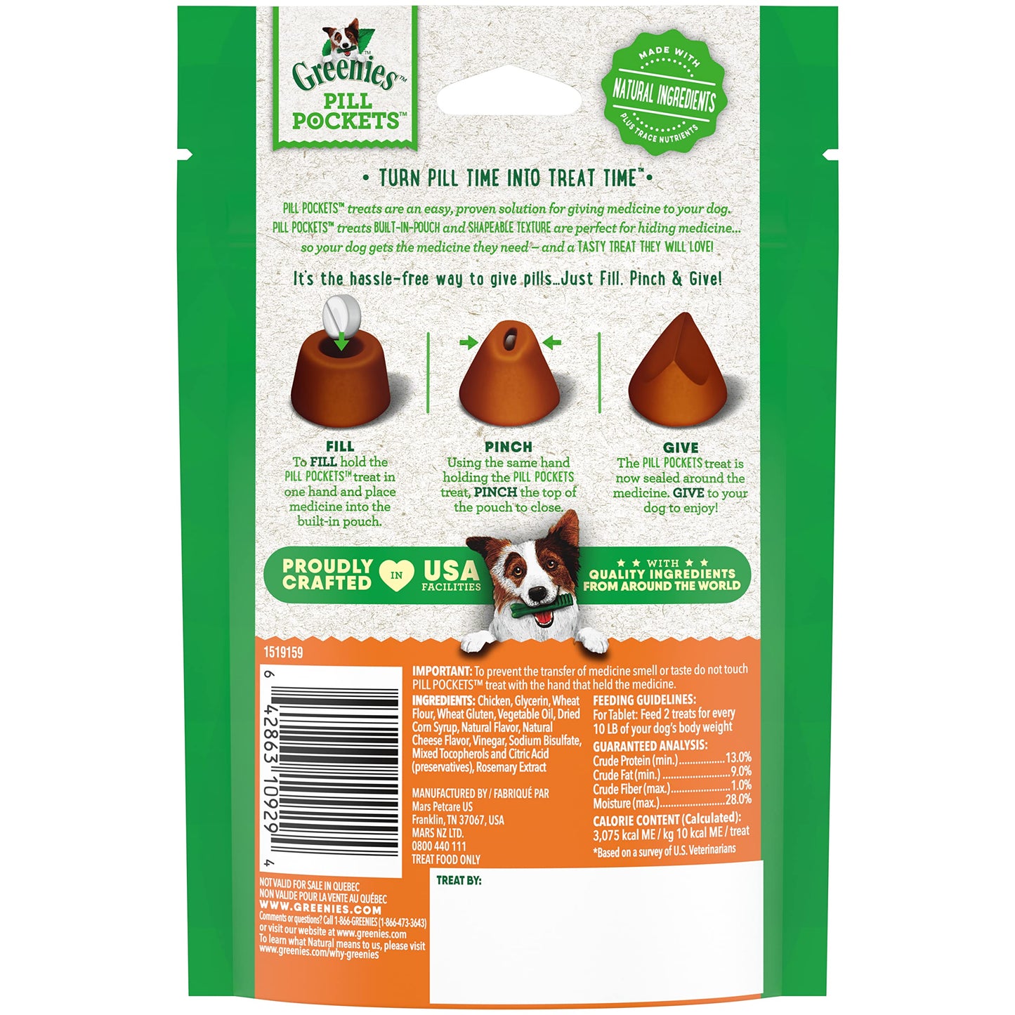 Greenies Pill Pockets for Dogs Capsule Size Natural Soft Dog Treats Chicken Flavor, 15.8 oz. Pack (60 Treats)