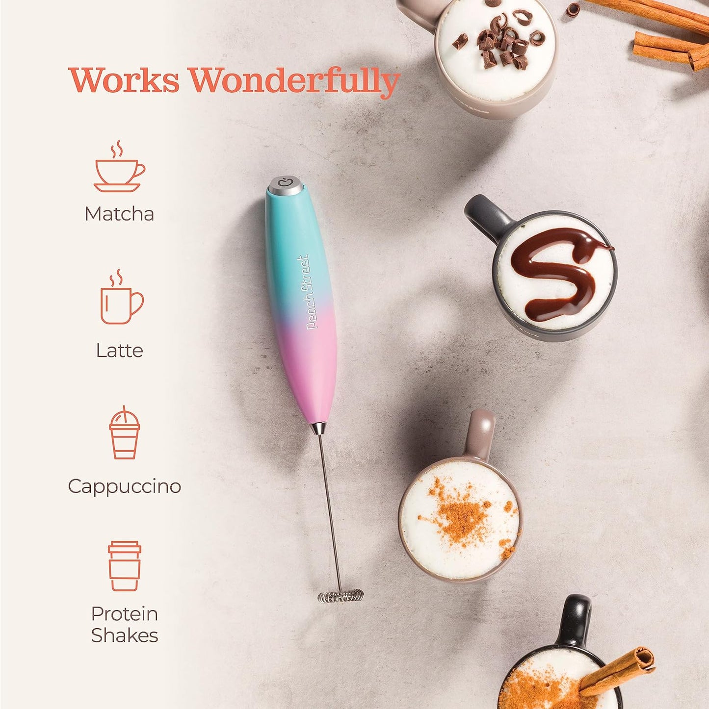 Powerful Handheld Milk Frother, Mini Milk Frother Wand, Battery Operated Stainless Steel Drink Mixer - Milk Frother Stand for Milk Coffee, Lattes, Cappuccino, Frappe, Matcha, Hot Chocolate. Great Gift