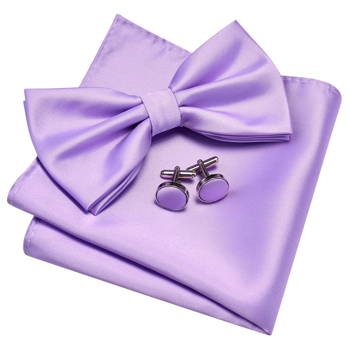 GUSLESON Mens Solid Color Double Fold Pre-tied Bow Tie and Pocket Square Cufflink Set with Gift Box