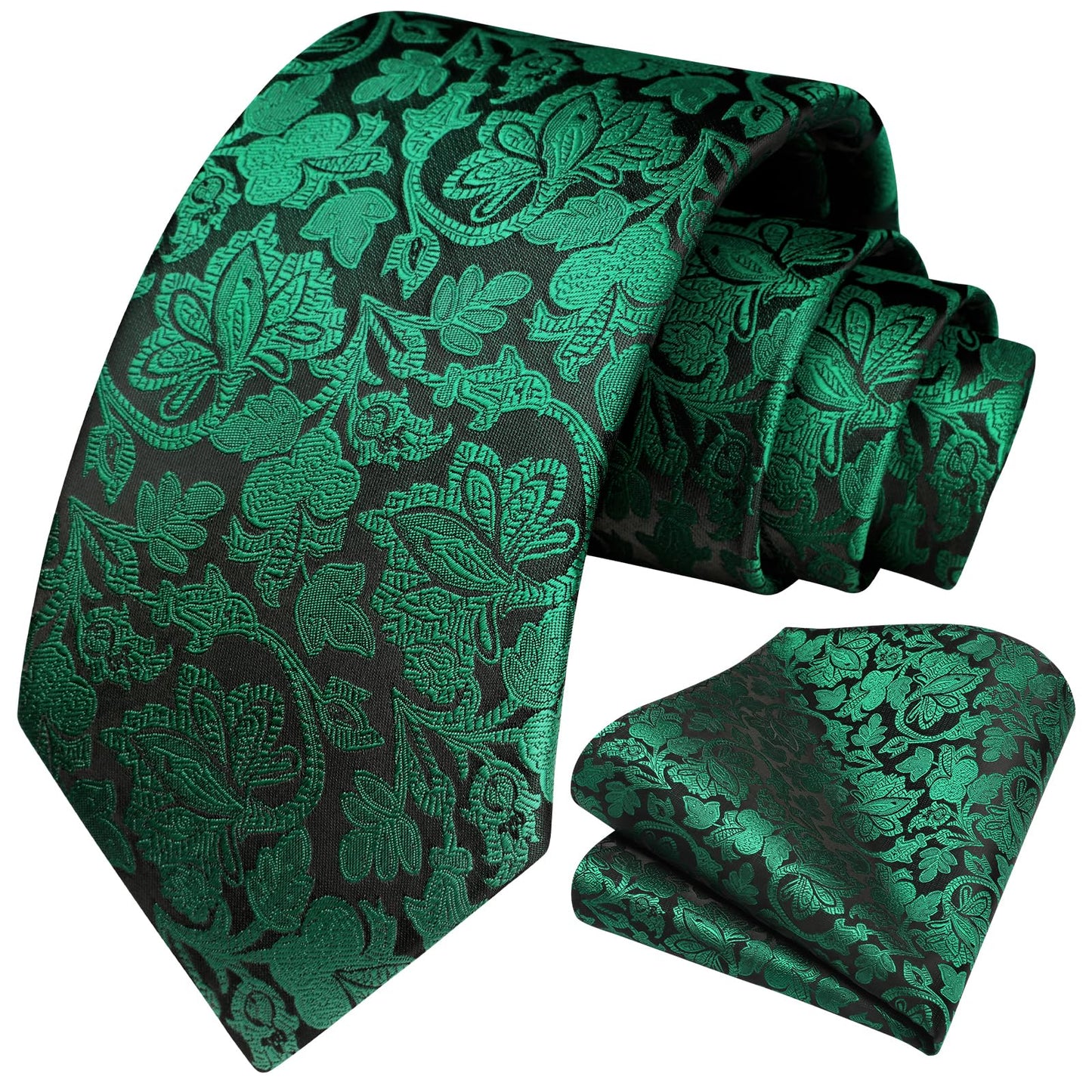 HISDERN Men Floral Ties Woven Classic 3.4" Necktie Set Formal tie Pocket Square for Wedding with Handkerchief Gift Box